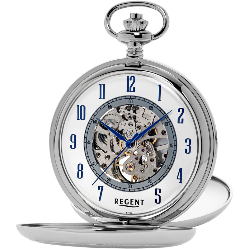 REGENT Taschenuhr »P705-19387749« Herren, Handaufzug, Acrylglas, skelettiertes Zifferblatt, Geschenkidee edelstahlfarben Geschmackvolle...