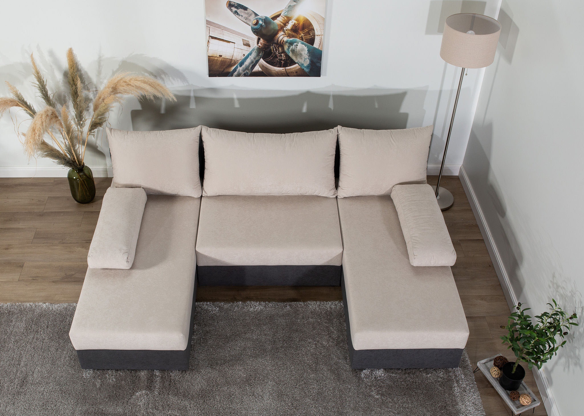 COLLECTION AB Wohnlandschaft »Pico U-Form, Breite 220, mit Schlaffunktion, Bettkasten & Zierkissen«, Liegefläche 117x220 cm