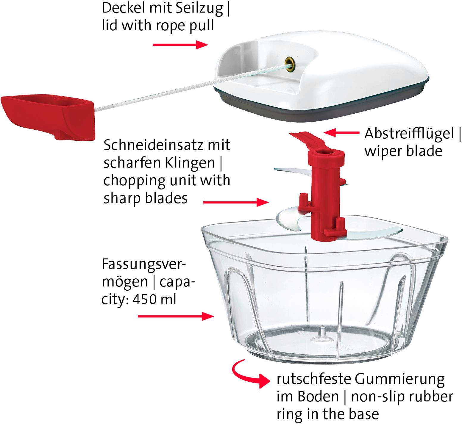 WESTMARK Zwiebelhacker ».«, Zerkleinerer mit Seilzug, 450 ml