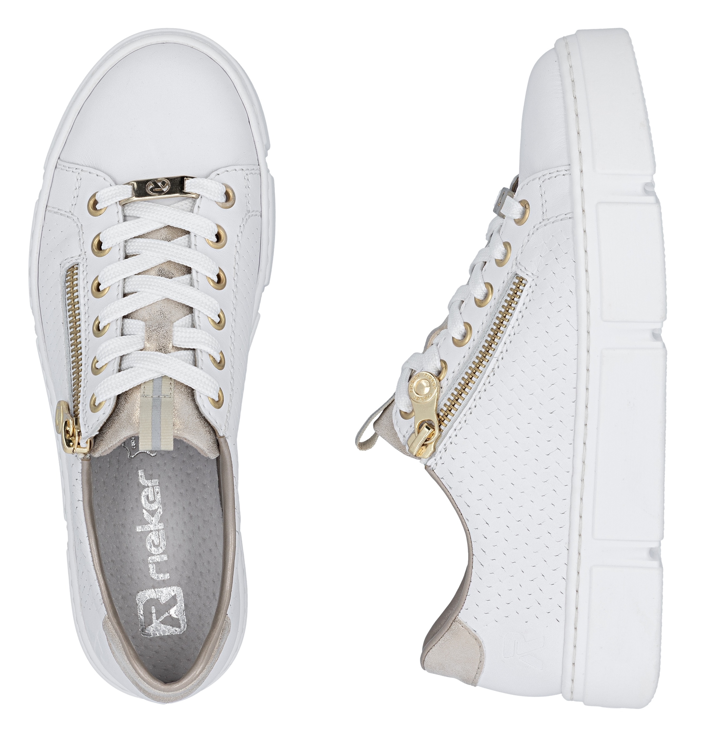 Rieker Plateausneaker  mit goldfarbenen Details, Freizeitschuh, Halbschuh, Schnürschuh
