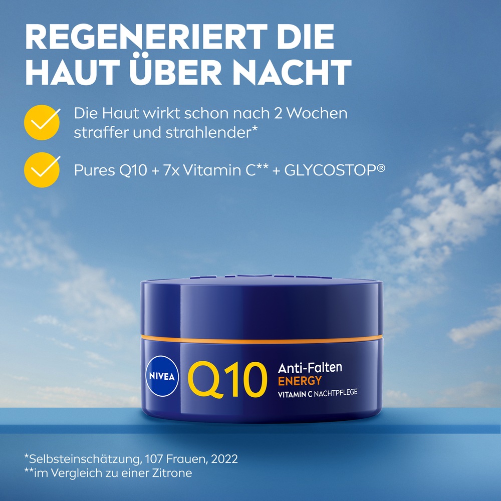 Nivea Nachtcreme »Q10 Anti-Falten Energy Nachtpflege« wirkt gezielt gegen Stress-Anzeichen (Linien, fahler Teint)