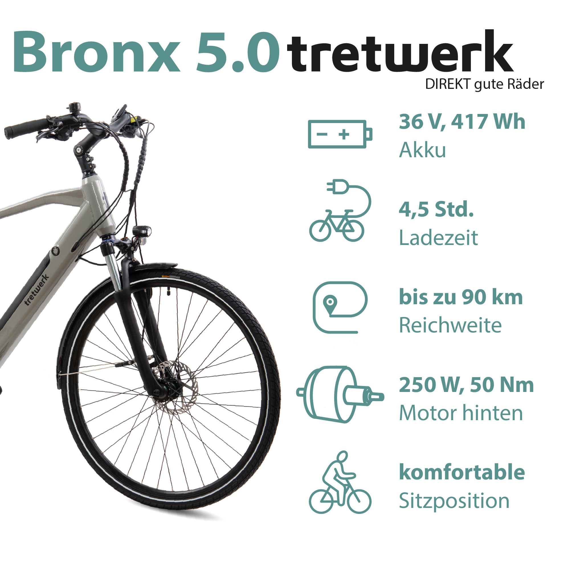 Tretwerk E-Bike »Bronx 5.0«, 24 Gang, Shimano, Altus M310, Heckmotor 250 W, Pedelec, Elektrofahrrad für Damen u. Herren