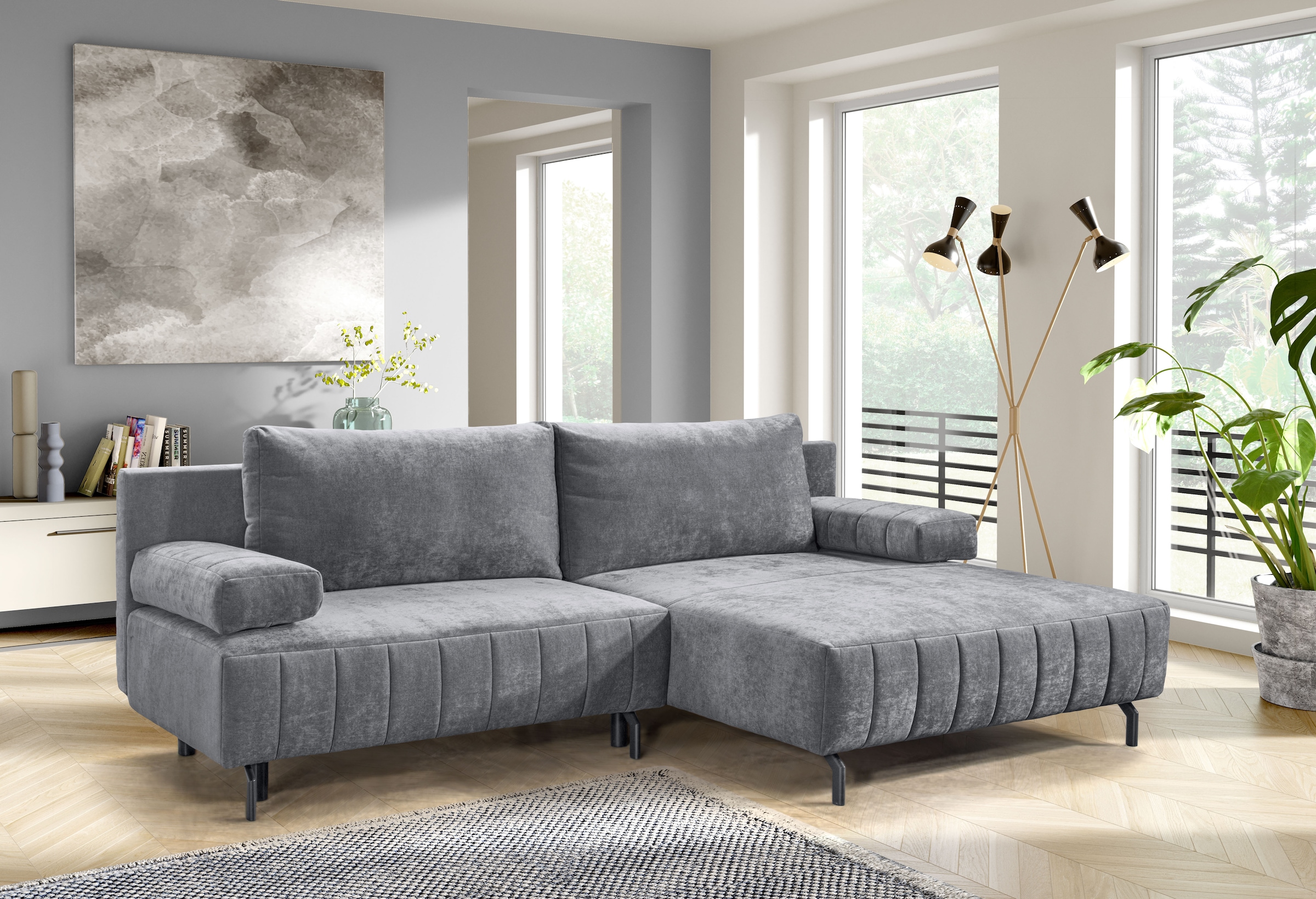 exxpo - sofa fashion Ecksofa inkl. Bettfunktion und Bettkasten, 15cm bodenfrei, Breite 262cm