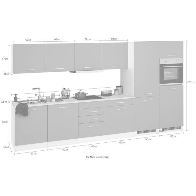 HELD MÖBEL Küchenzeile »Visby«, mit E-Geräten, 330 cm,inkl.  Kühl/Gefrierkombination und Geschirrspüler online kaufen