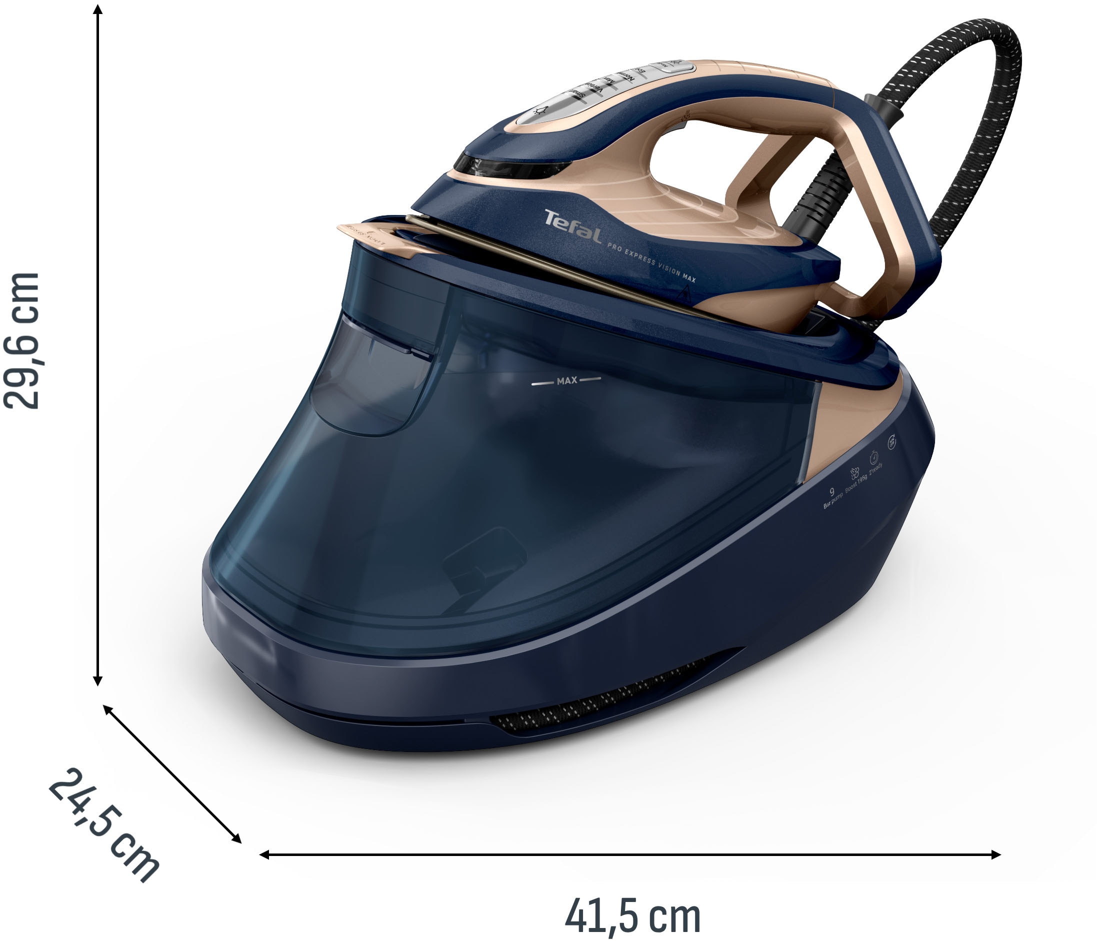 Tefal Dampfbügelstation »Pro Express Vision Max« 1.200 ml Wassertank LED-Leuchte, 5 Einstellungen, Kalk-Kollektor, 1,2 Liter Wassertank