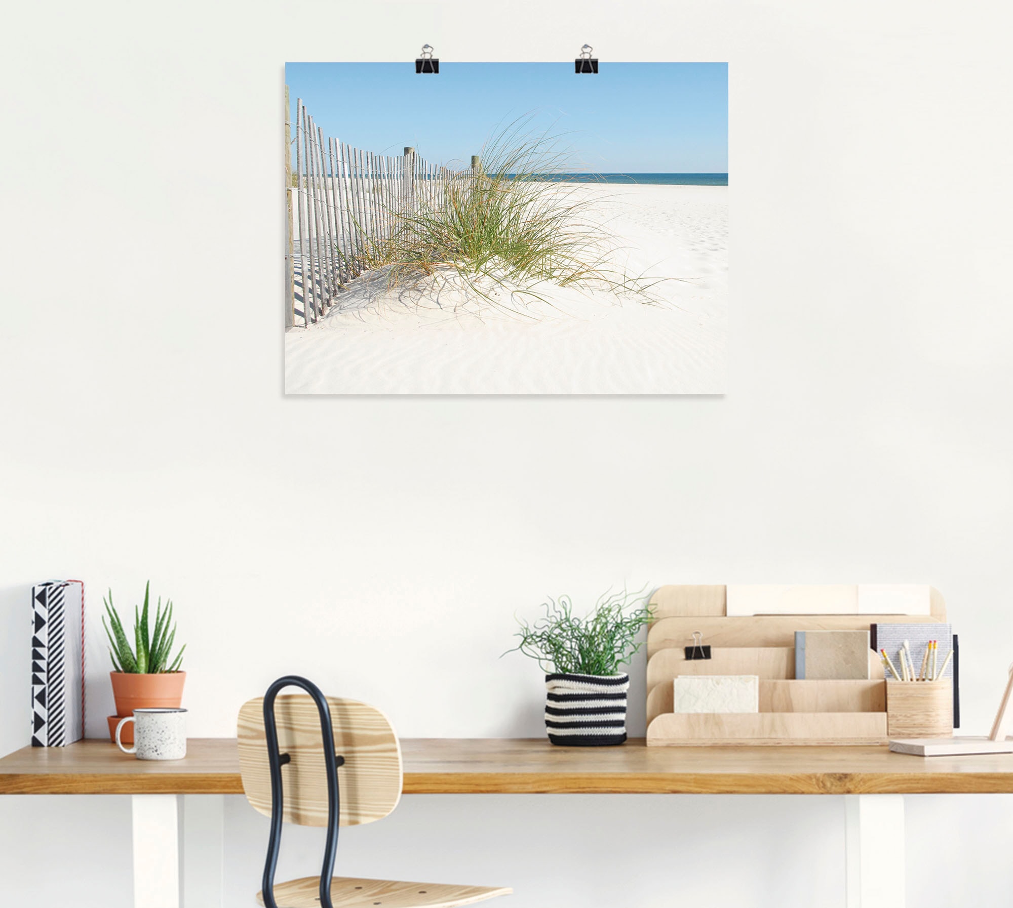 Artland Wandbild »Schöne Sanddüne mit Gräsern und Zaun«, Strand, (1 St.), als Leinwandbild, Poster in verschied. Größen
