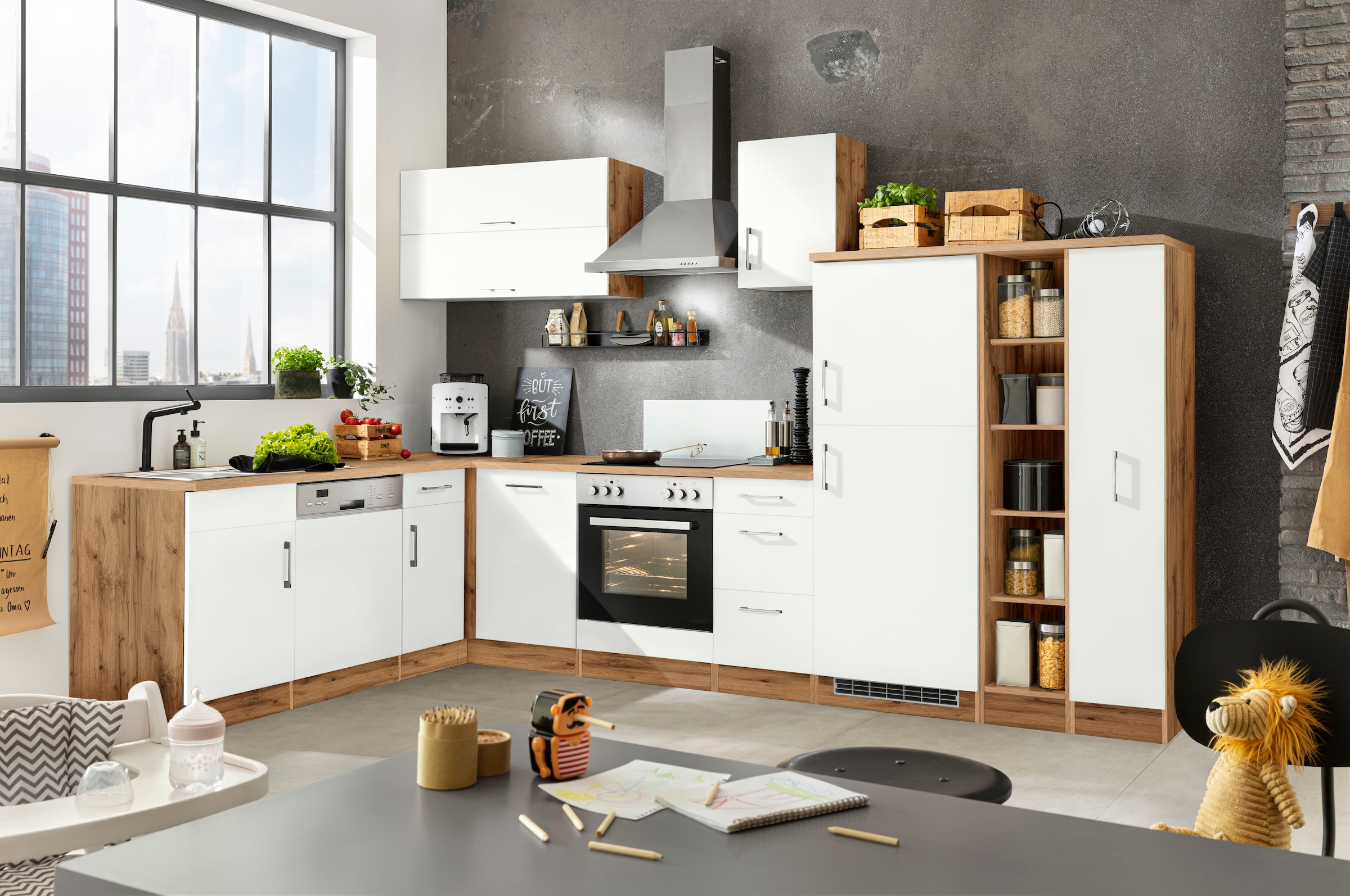 KOCHSTATION Winkelküche »KS-Colmar«, mit E-Geräten, Stellbreite 210/330 cm