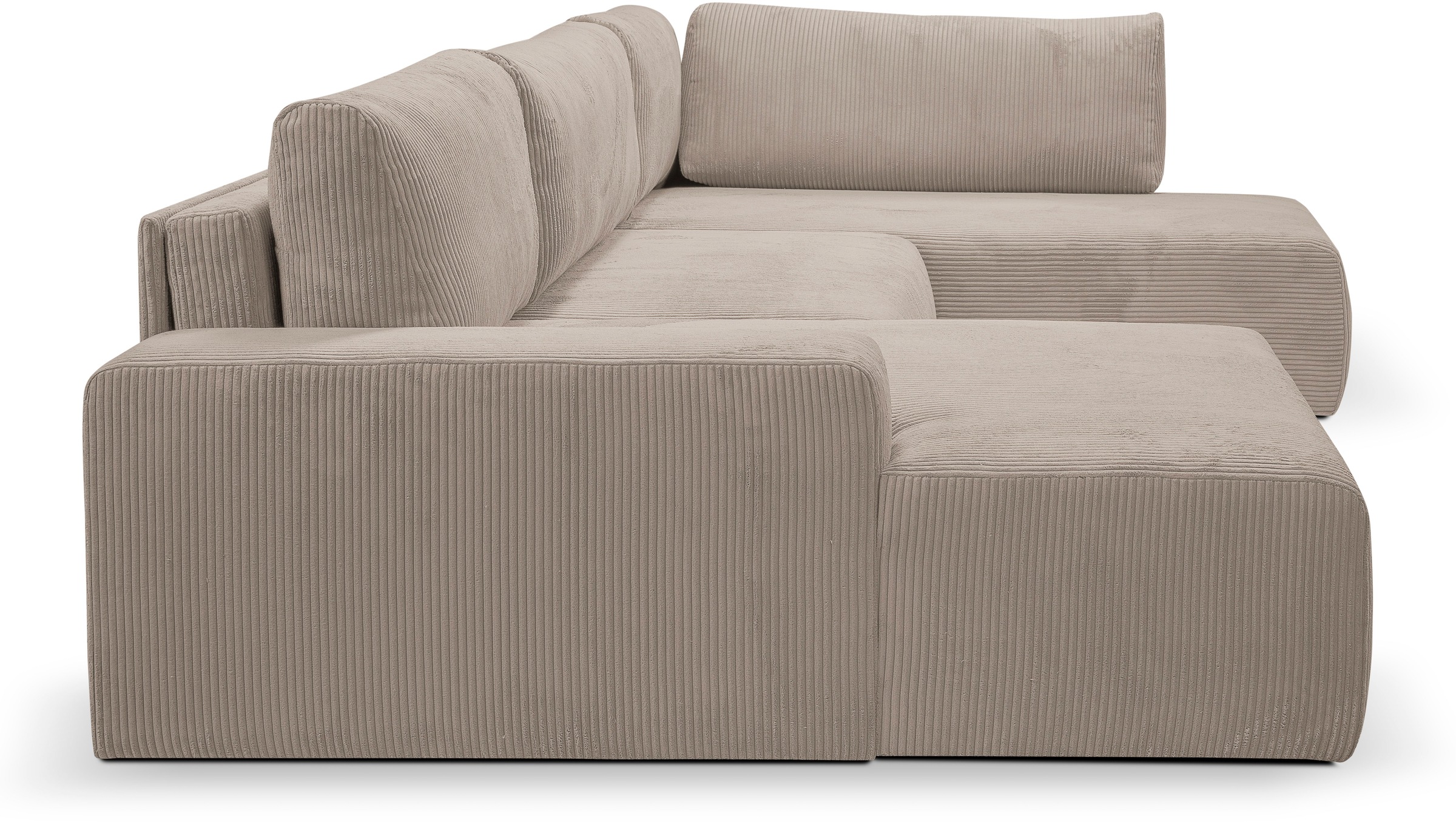 WERK2 Wohnlandschaft »Rotterdam-U, U-Form, in kuschelweichem Cord oder Breitcord«, Design Sofa mit Schlaffunktion & Bettkasten, Cord, Hellgrau/Beige