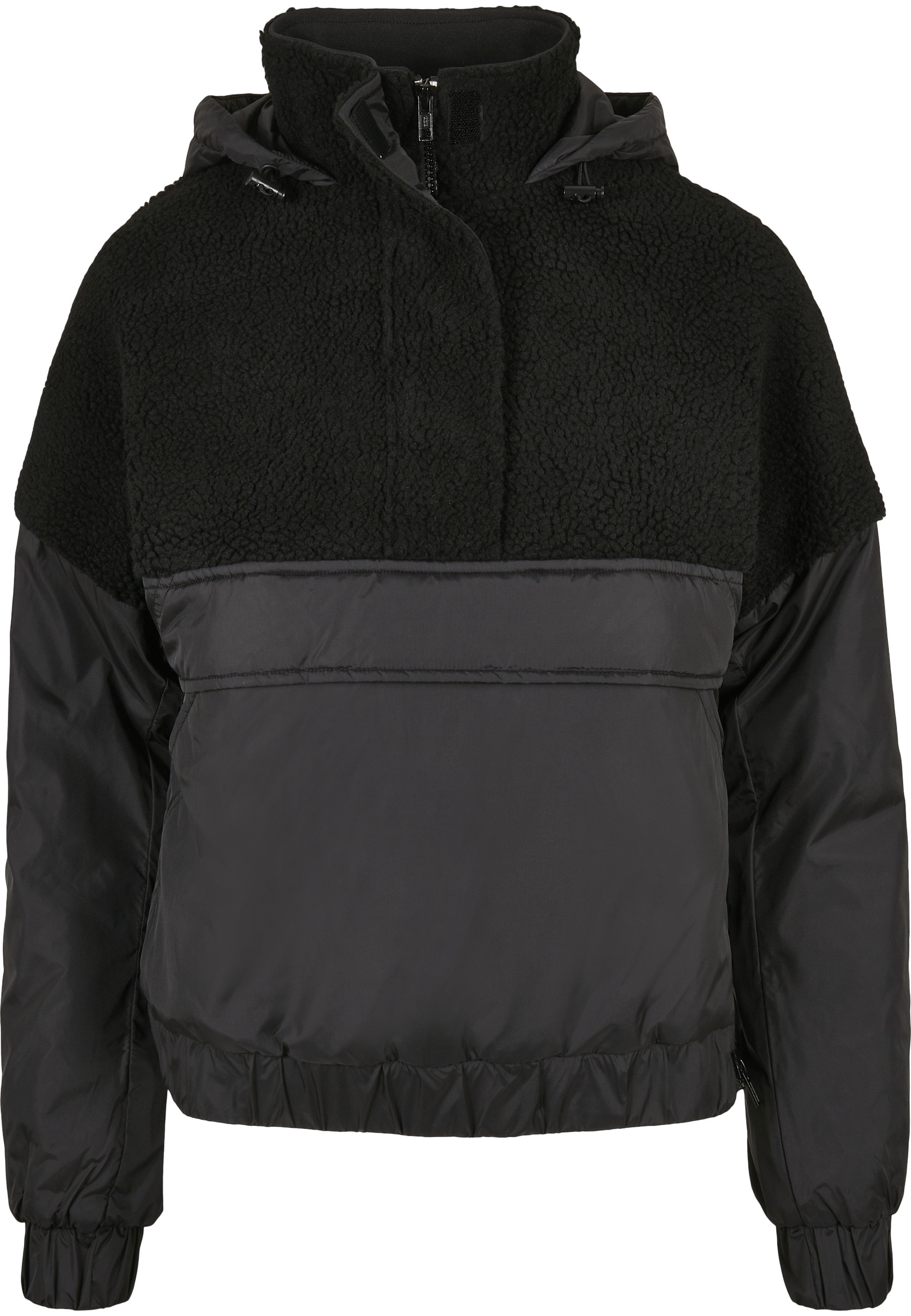 URBAN CLASSICS Winterjacke »Urban Classics Damen Ladies Sherpa Mix Pull Over Jacket« 1 Stk. tlg. mit Kapuze