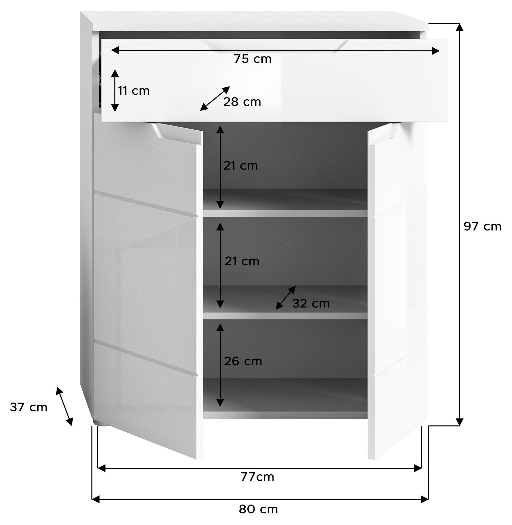 INOSIGN Schuhkommode »CAPRI, Höhe 97cm, 2 Türen, 1 Schubkasten, ink. eingefasster Griffmulde«, Schuhschrank, Kommode, Anrichte, Sideboard, Schrank, Dielenschrank