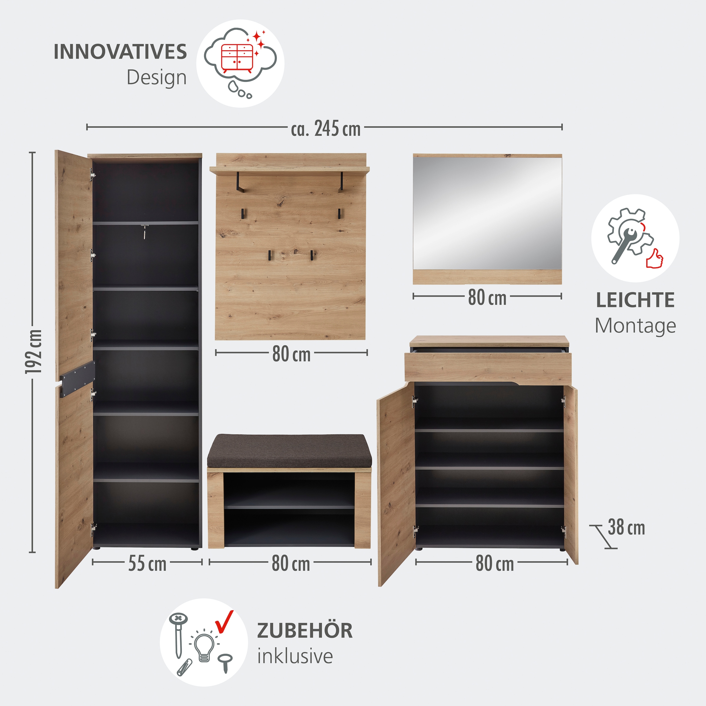 OTTO home Sitzbank »Fargo Sitzbank, 80/48/38 (B/H/T cm)« 1 Stk. tlg. 1 Boden, Sitzkissen