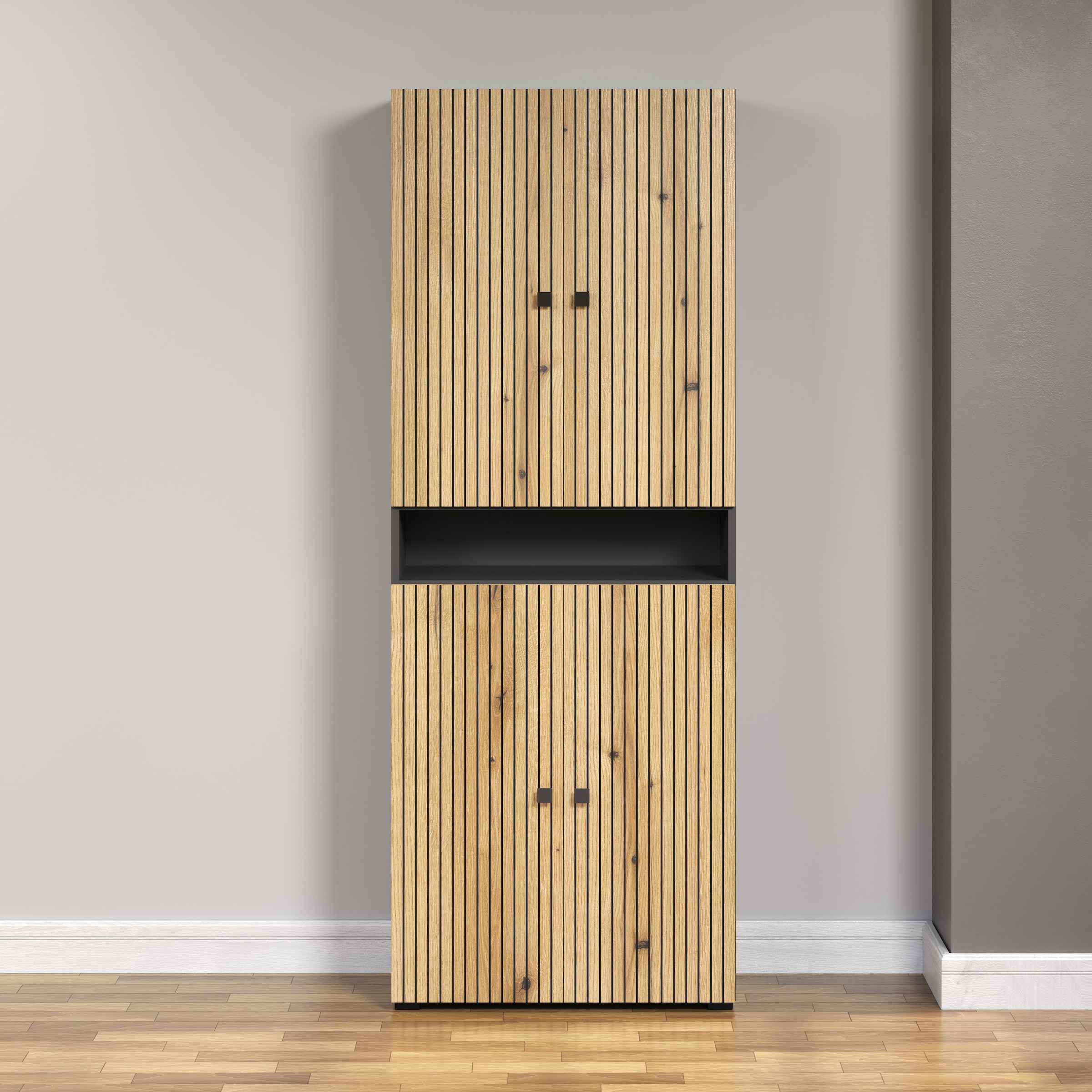 welltime Hochschrank »Amrum«, Breite 40cm, geräumiger Hochschrank Eiche Rillenoptik Badschrank