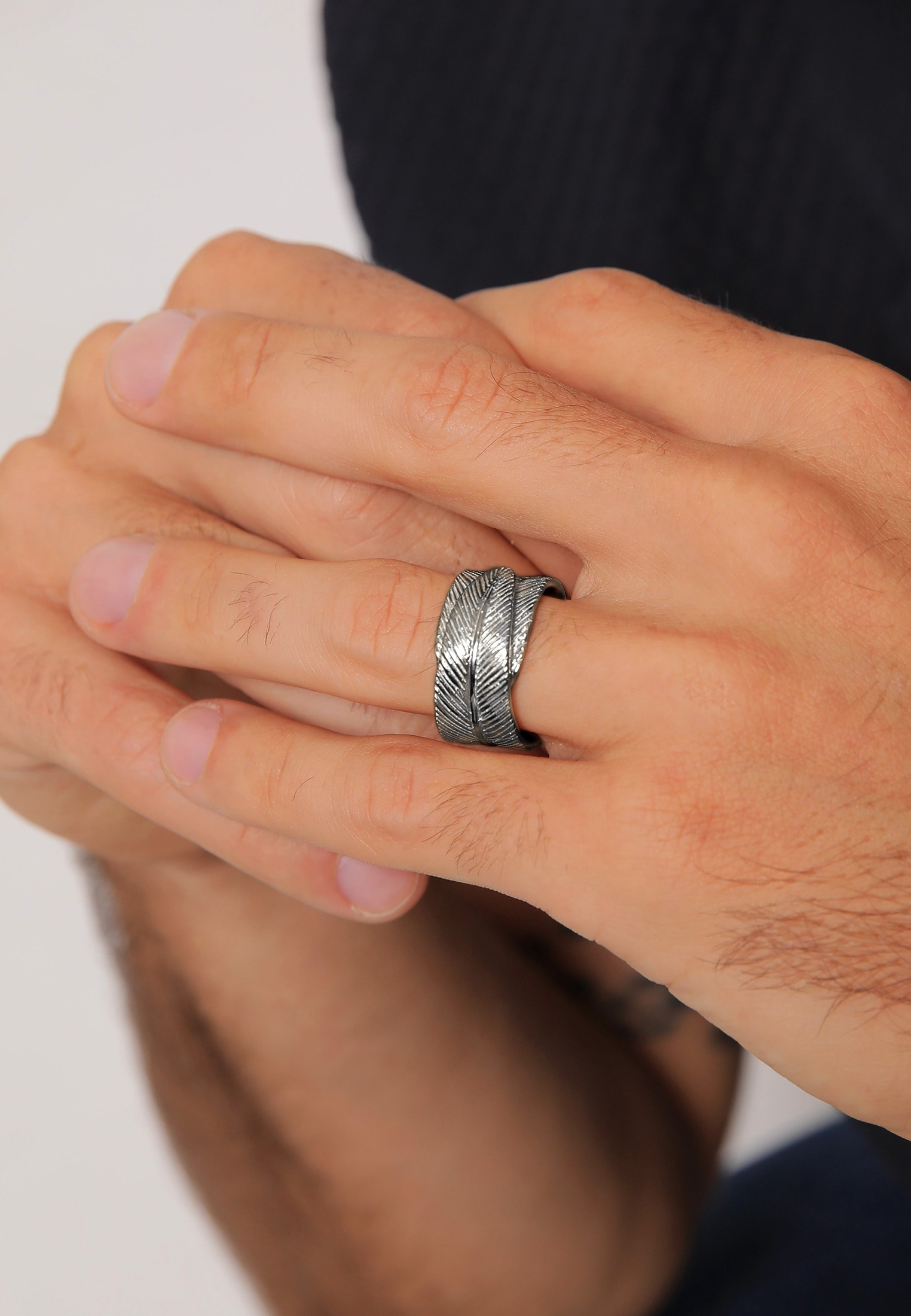 Kuzzoi Silberring »Herren Feder Vintage Trend Massiv 925 Silber«