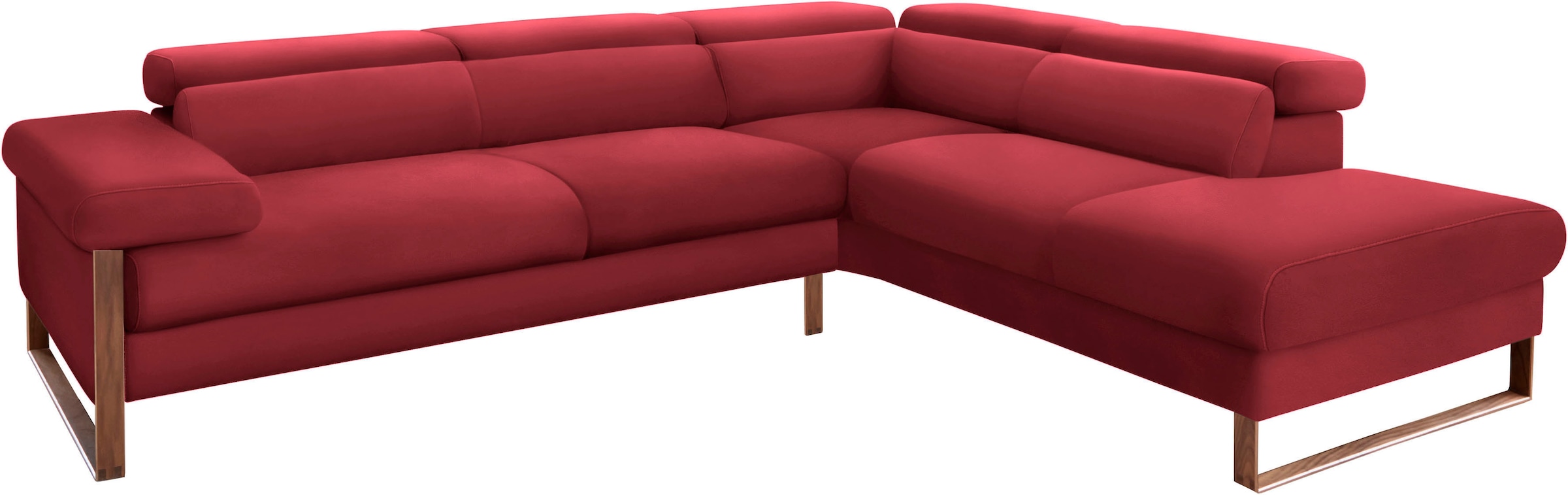W.SCHILLIG Ecksofa »finn, Designsofa mit tollem Sitzkomfort, bequem, L-Form«, German Design Award 2016, Fußgestell Nussbaum natur, Breite 281 cm