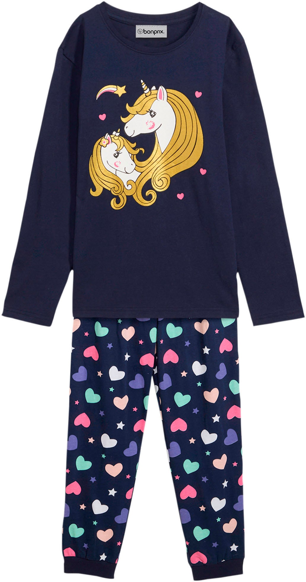bonprix Pyjama Set, 2 bequeme Passform, aus Baumwolle, mit coolem Motiv