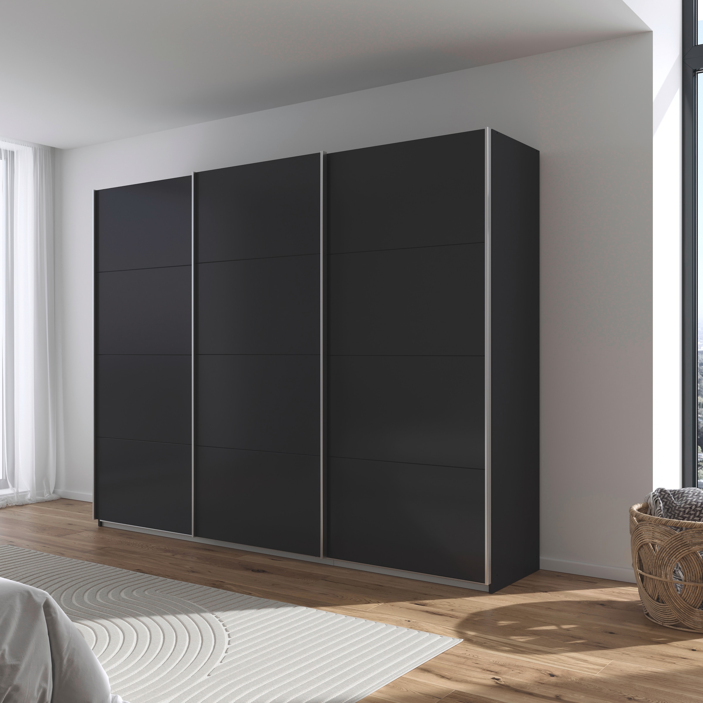 rauch Schwebetürenschrank »Kleiderschrank Schrank Garderobe AGORDO mit Dekor- oder Hochglanzfront«, (in zwei Griff-Farben), durchdachte Innenausstattung, in 4 Breiten und 2 Höhen MADE IN GERMANY