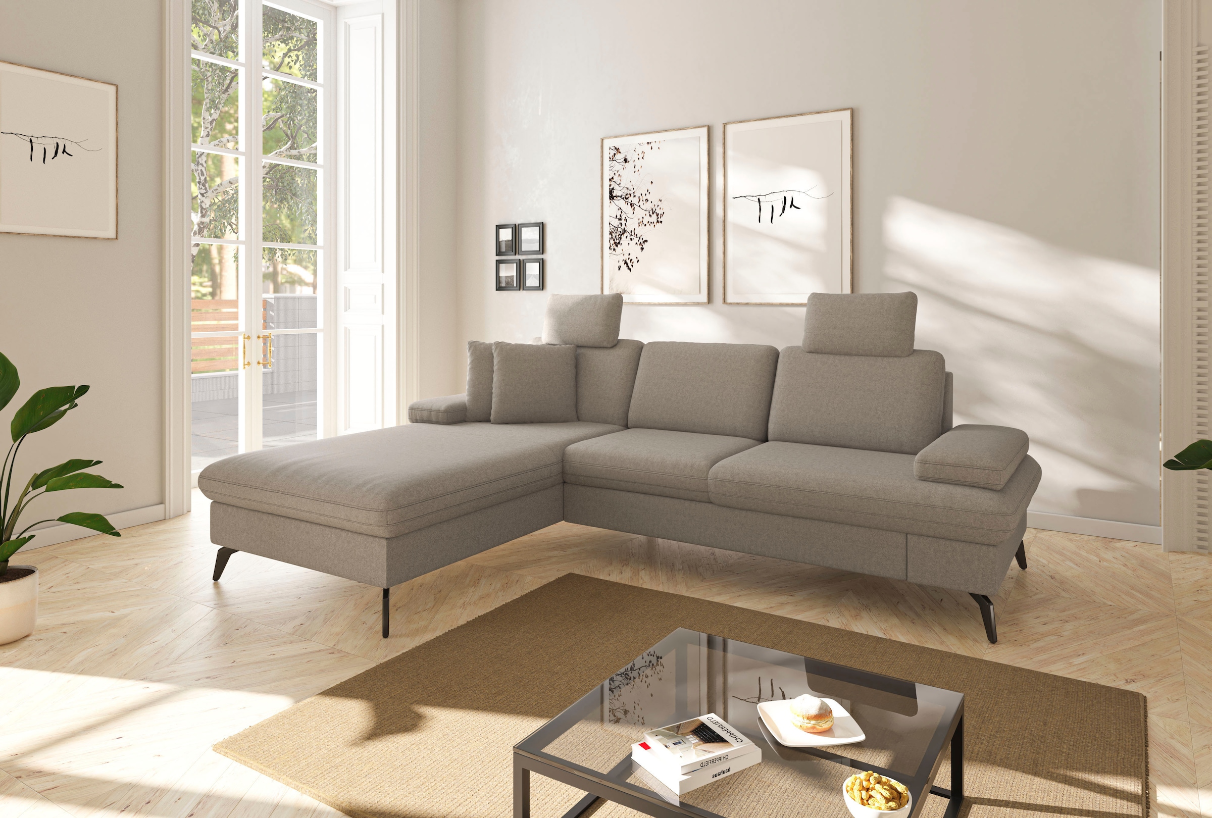 sit&more Ecksofa »Morris Jubi L-Form«, inkl. Armteilfunktion und 1 Zierkissen, wahlweise mit Bettfunktion