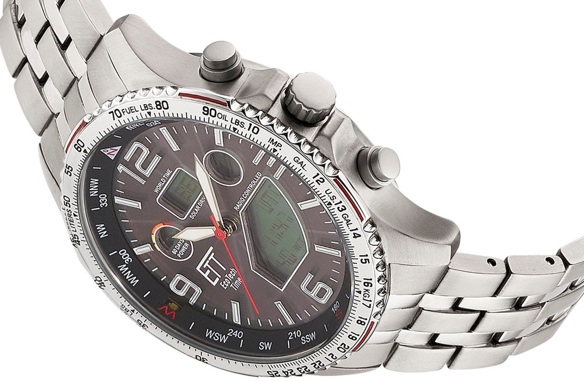 ETT Funkchronograph »Professional World Timer«, Armbanduhr, Herrenuhr, Solar, Titan, Datum, Stoppfunktion