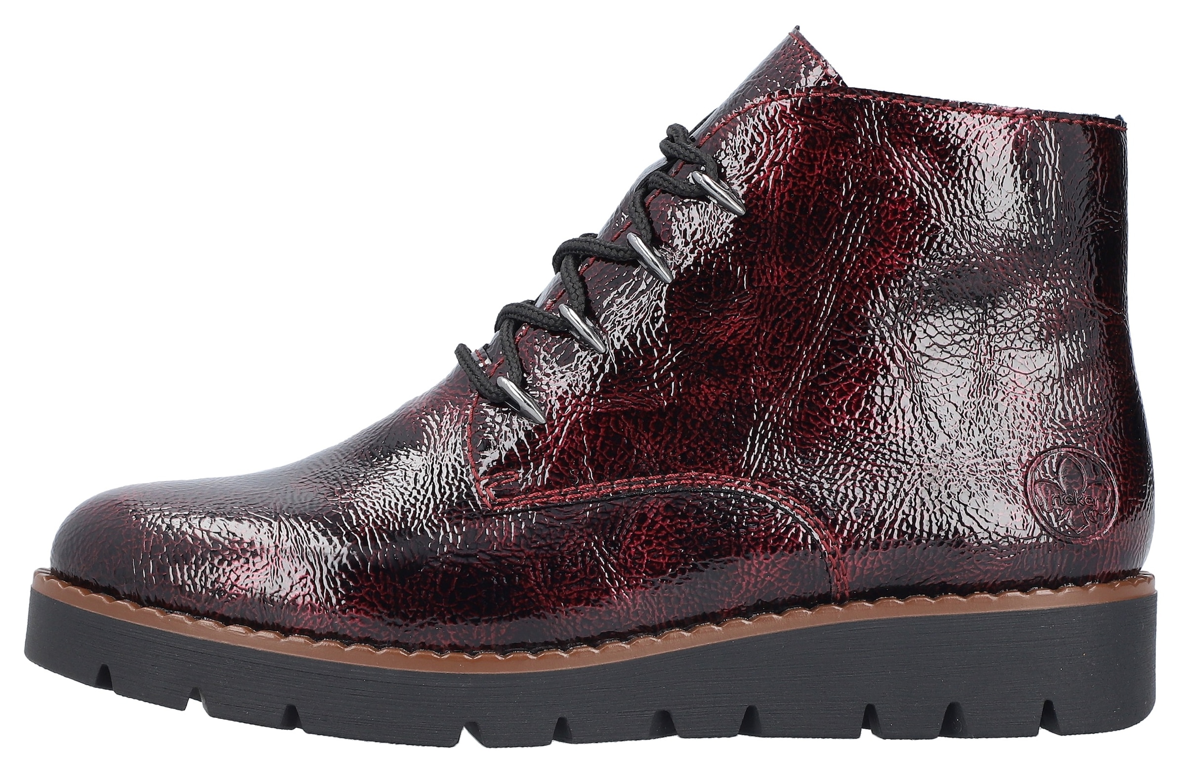 Rieker Plateaustiefelette, Schnürstiefelette, Keilboots mit Anziehschlaufe in glänzendem Look