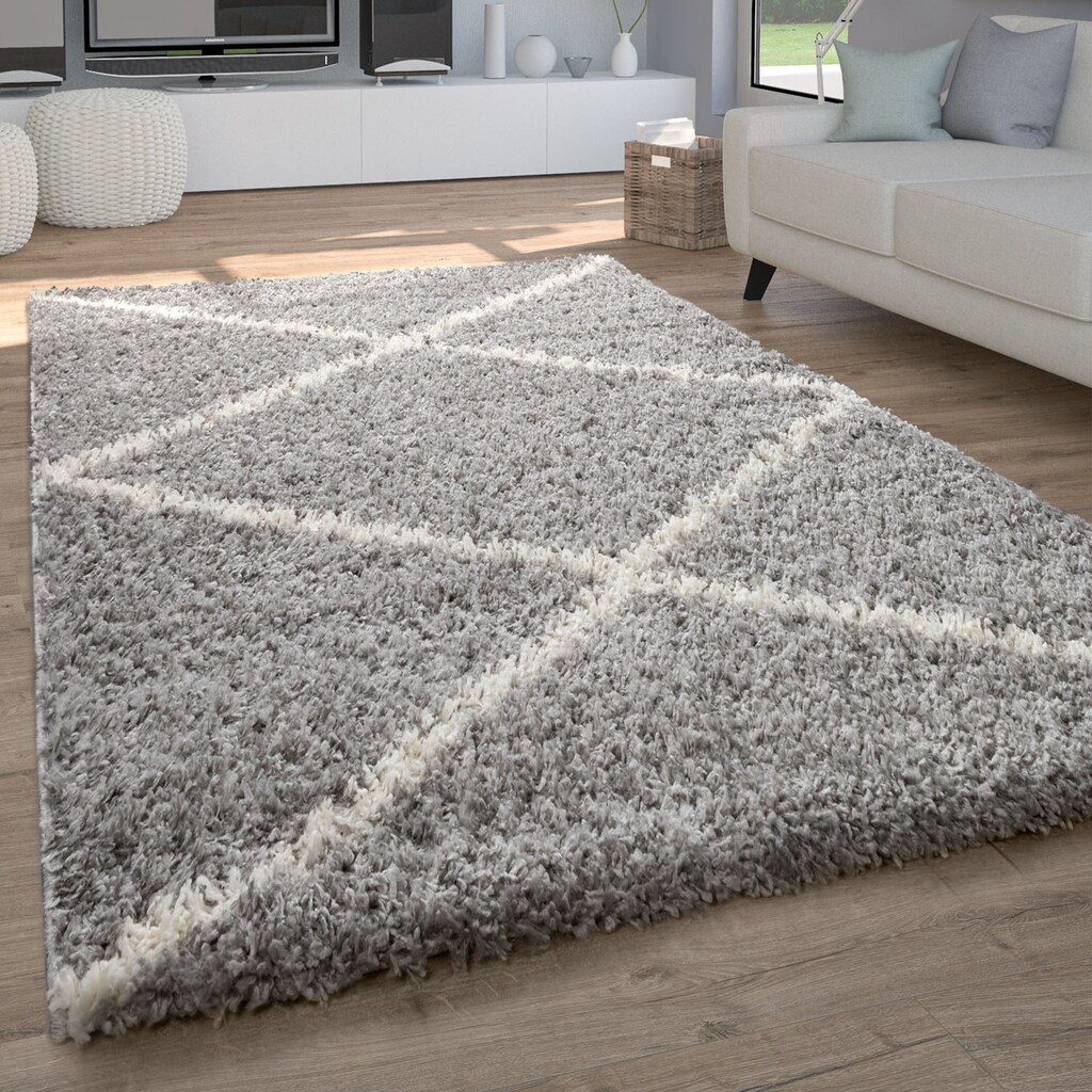 Paco Home Hochflor-Teppich »Kalmar 442«, rechteckig, 40 mm Höhe, Scandi Design, Rauten Muster, weich & kuschelig, ideal im Wohnzimmer & Schlafzimmer