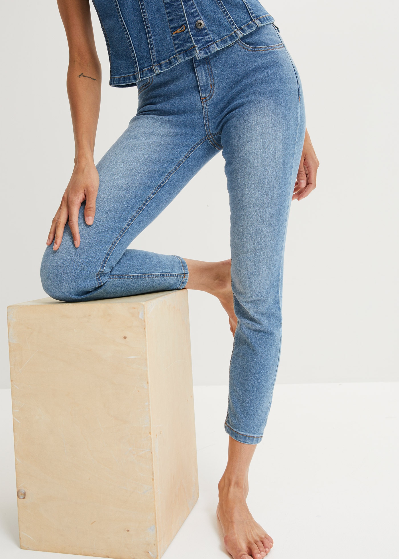 bonprix 7/8-Jeans »Slim Fit Jeans Mid Waist, cropped« 7/8-Jeans, schmal geschnitten