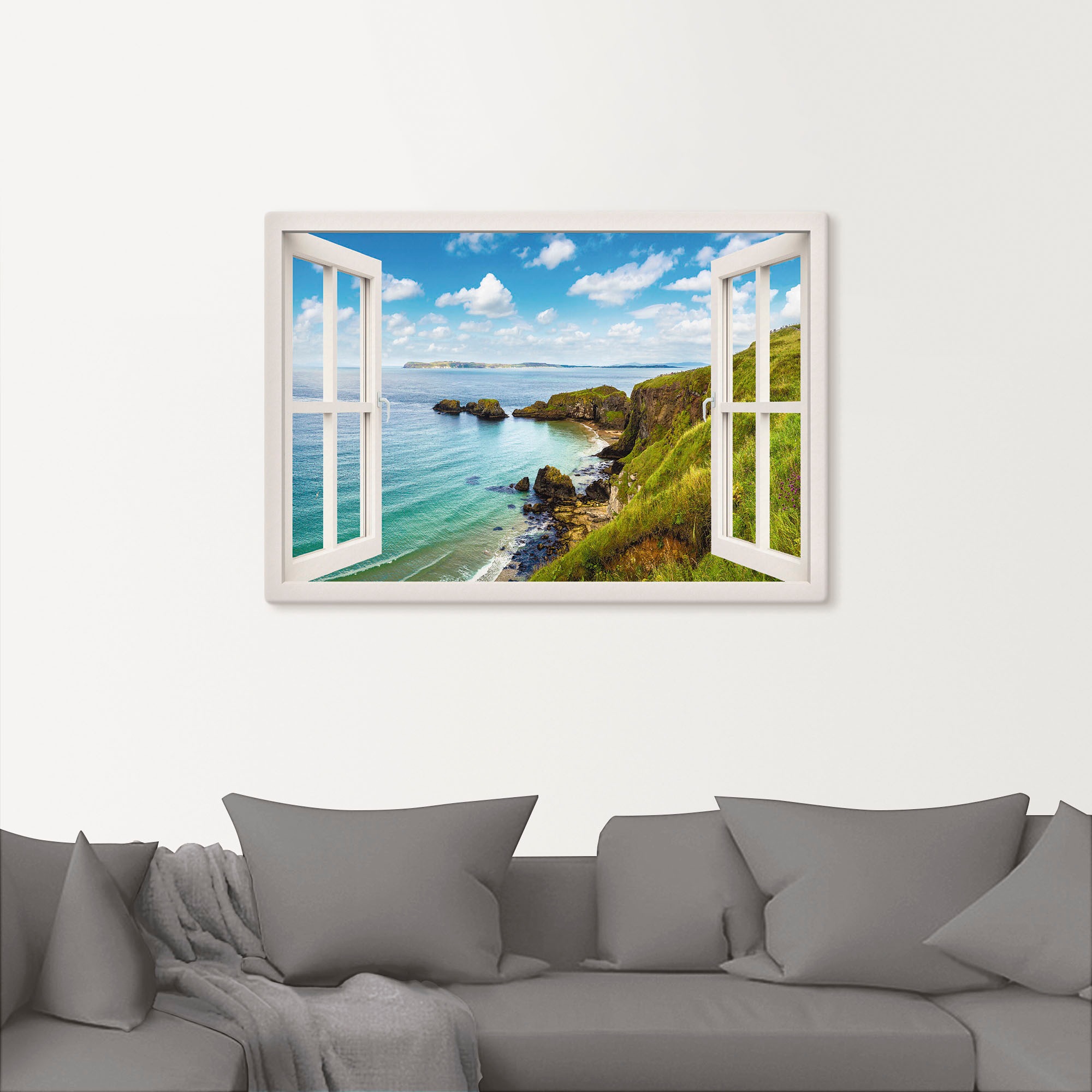 Artland Wandbild »Küstenweg in Nordirland durchs Fenster«, Meer Bilder, (1 St.), als Leinwandbild, Wandaufkleber oder Poster in versch. Größen