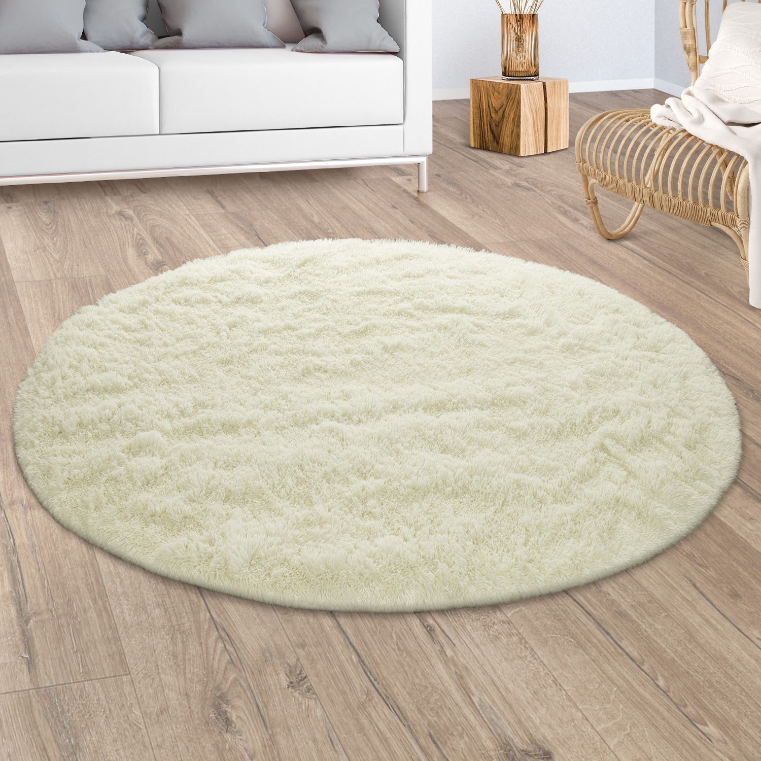 Paco Home Hochflor-Teppich »Silky 591«, rund, 37 mm Höhe, Uni Farben, beson günstig online kaufen