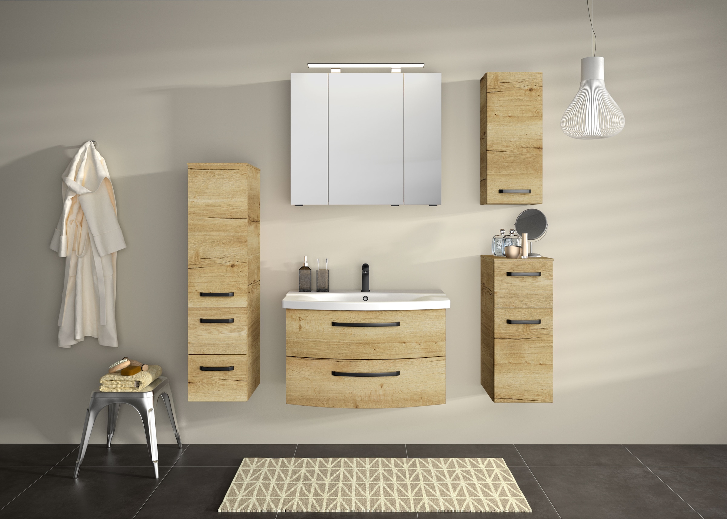 Saphir Badezimmerspiegelschrank »Serie 4010 Badezimmer-Spiegelschrank inkl. LED-Aufsatzleuchte«, Badschrank 80 cm breit, 3 Türen, 6 Glas-Einlegeböden, inkl Türdämpfer