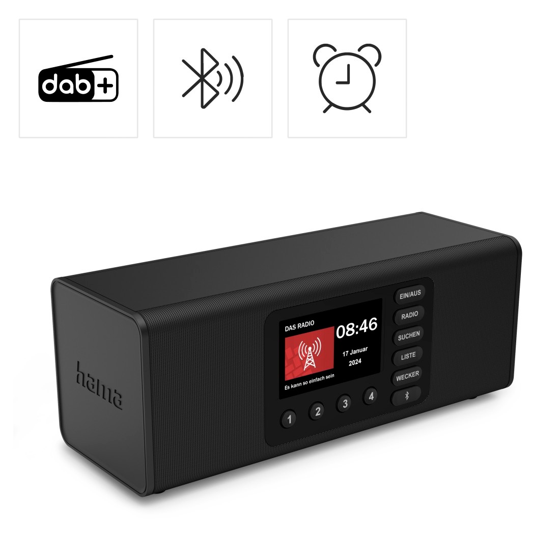 Hama Digitalradio (DAB+) »Digitalradio mit DAB DAB+ FM Bluetooth und Wecker« ( Digitalradio (DAB+) 10 W) 4,3 Zoll TFT-Farbdisplay, große Tasten, Direktwahltasten