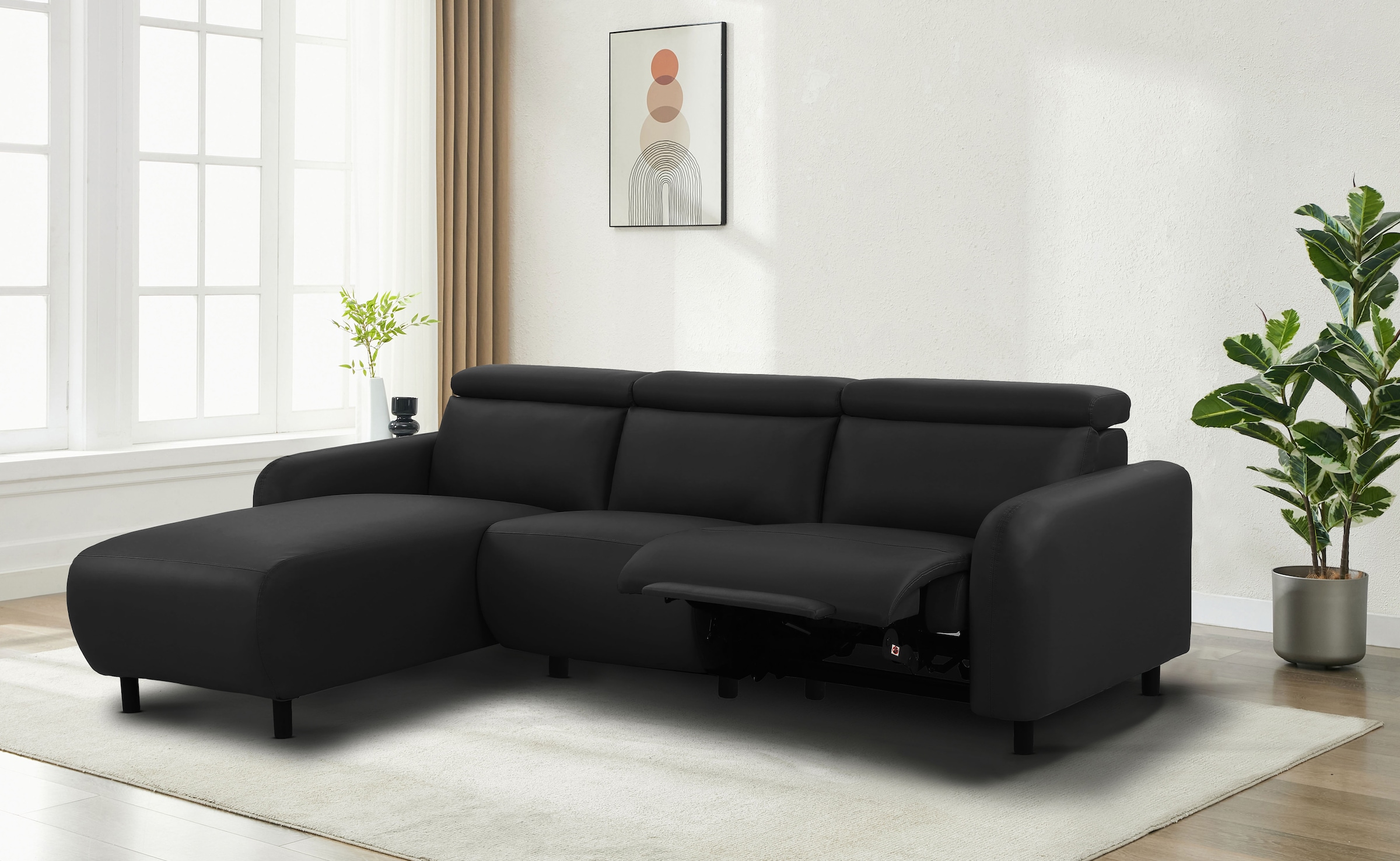 Home affaire Ecksofa »SKAANE Struktur, L-Form, 274 cm, manuelle u. elektrische Funktion,«, Kopfteilverstellung, Relax-und Liegefunktion, Federkernpolsterung