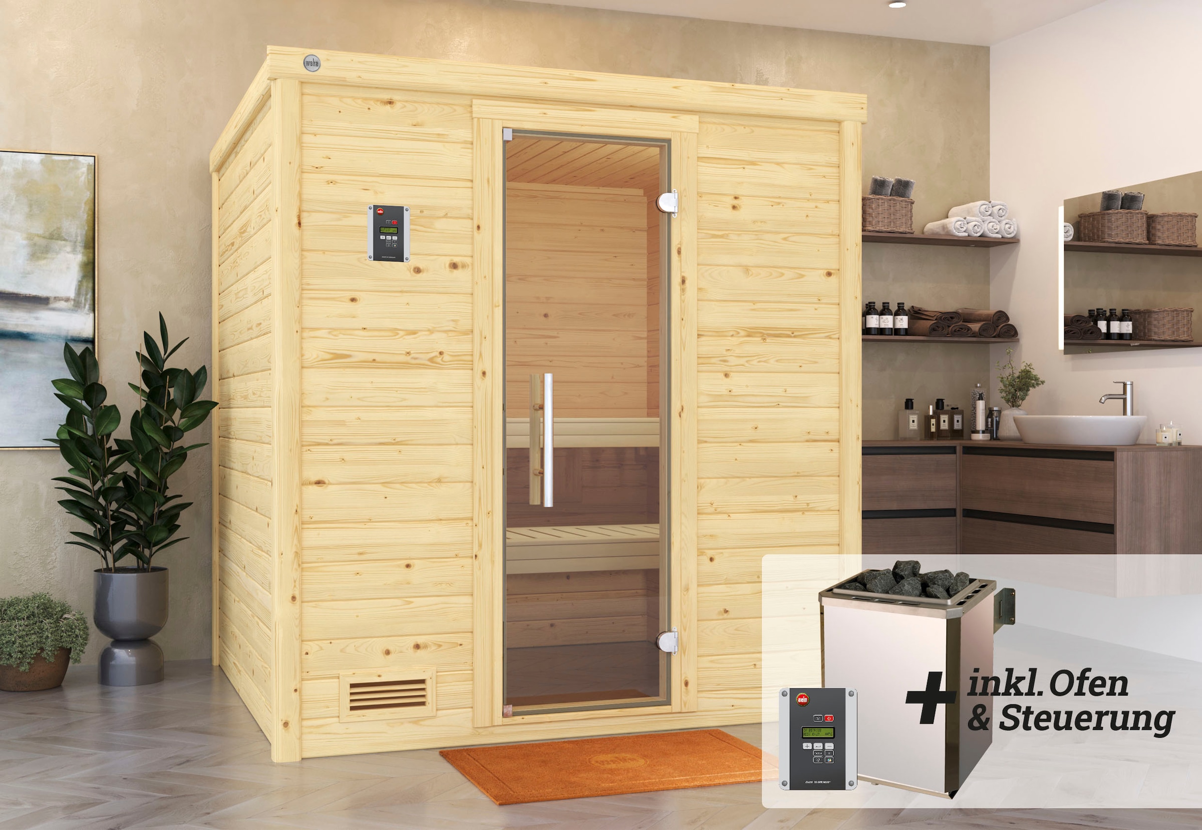 weka Sauna »Bergen« Set,  7,5 kW-Ofen mit digitaler Steuerung