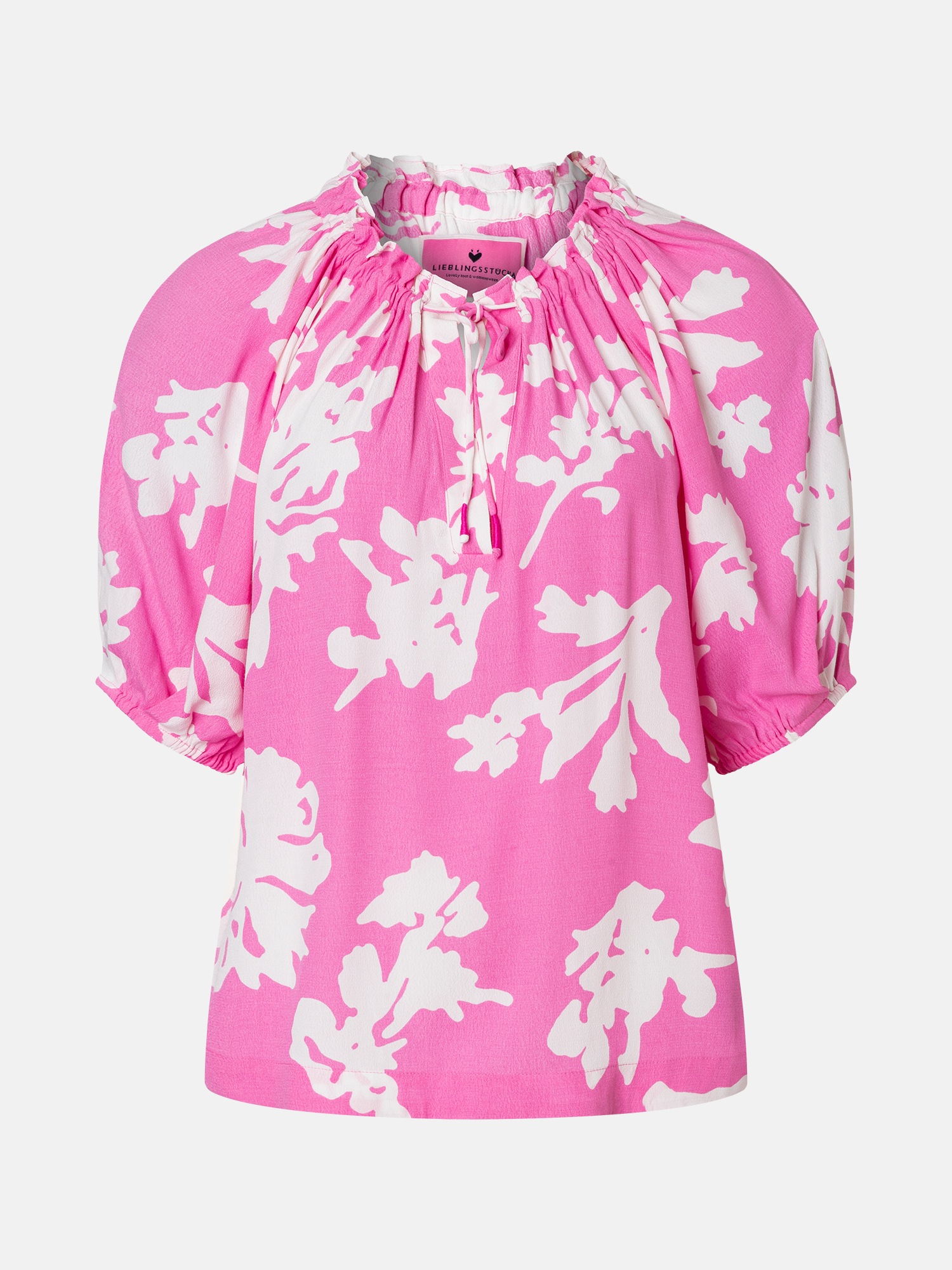 Lieblingsstück Druckbluse »RiaL« mit gerafftem Ausschnitt, Bindeband