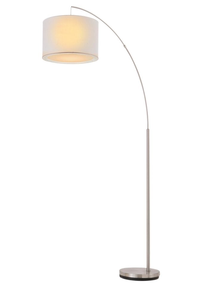 Brilliant Bogenlampe »Clarie«, 1 flammig, Leuchtmittel E27 | ohne Leuchtmittel, 1,8m Höhe, E27 max. 60W, eisen/weiß, Stoffschirm, Metall/Textil