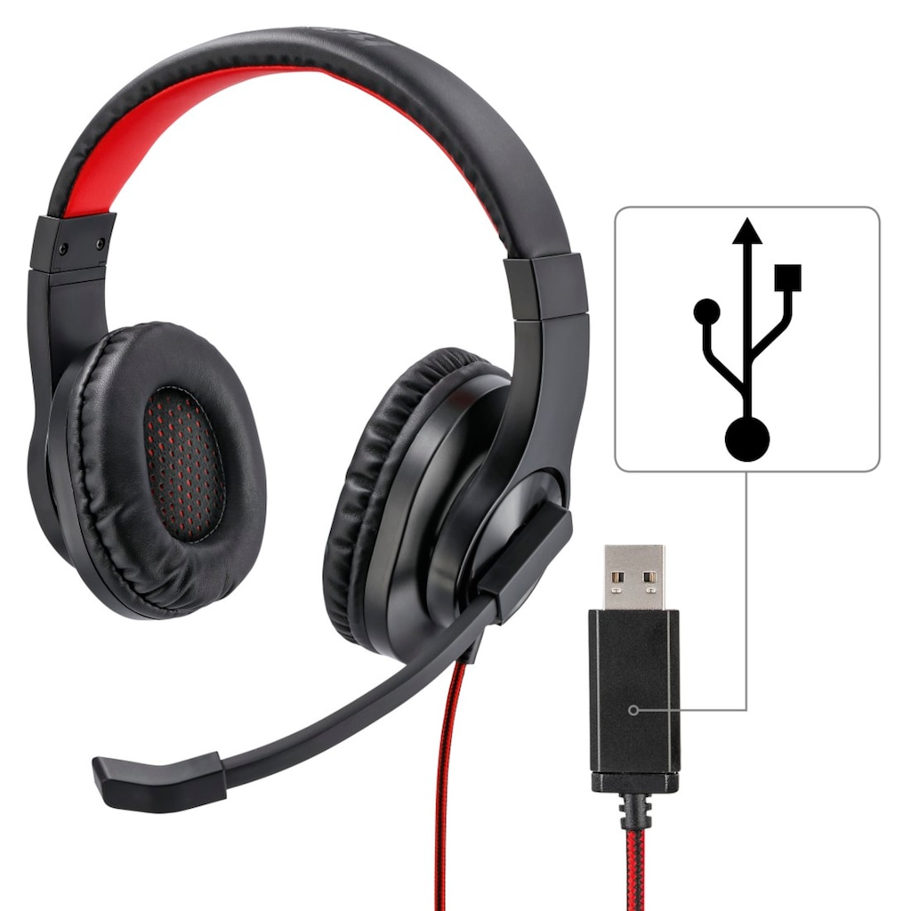 Hama PC-Headset »PC Office Headset, Stereo, USB, 2 m, Schwarz«, Stummschaltung