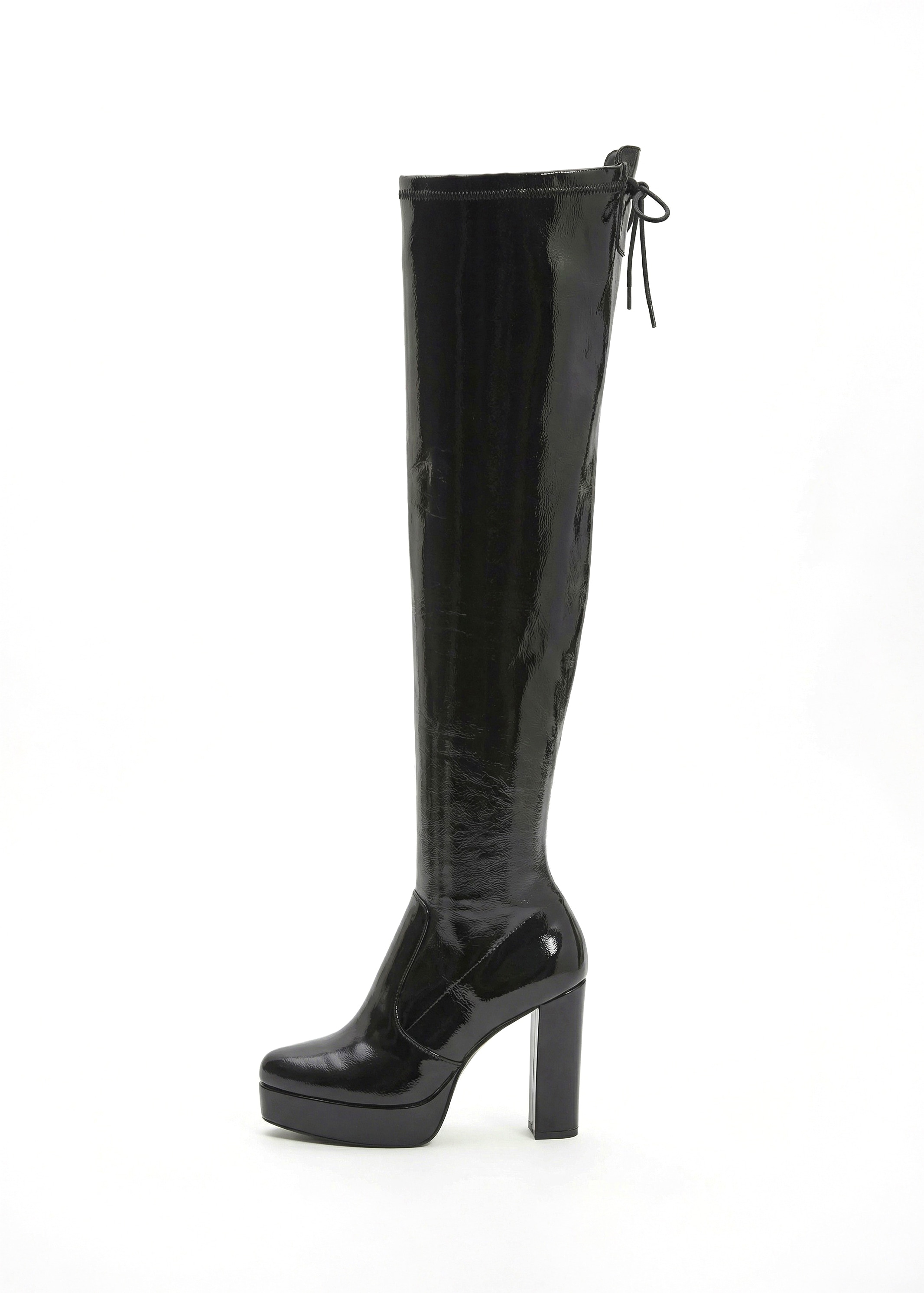 LASCANA Belle Affaire Overkneestiefel »High-Heel-Stiefelette mit Plateau,«  in erotischer Lack-Optik