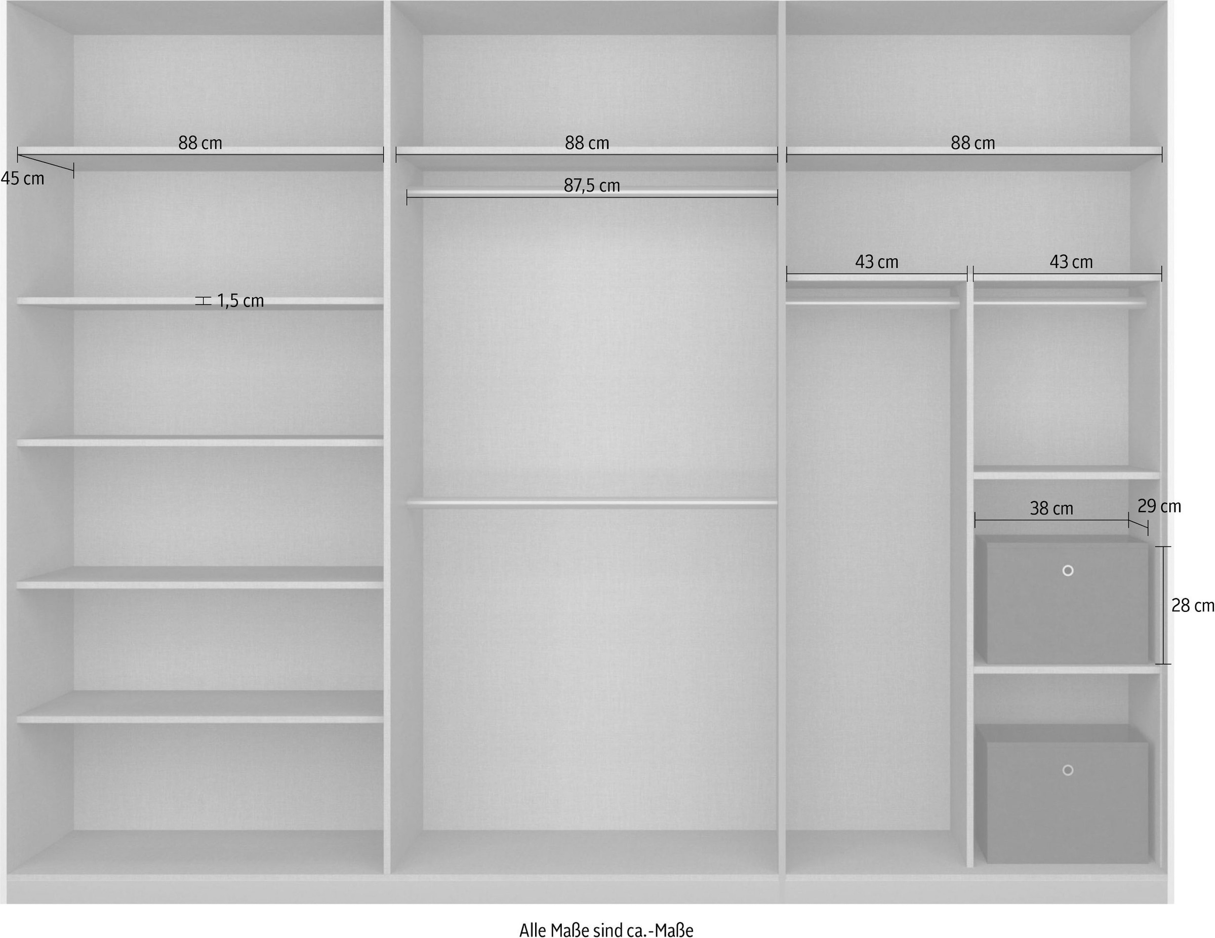 rauch Schwebetürenschrank »Schwebetürenschrank Kleiderschrank Schrank Garderobe CORTONA«, inkl. Inneneinteilung, 2 Stoffboxen und zusätzlichen Einlegeböden