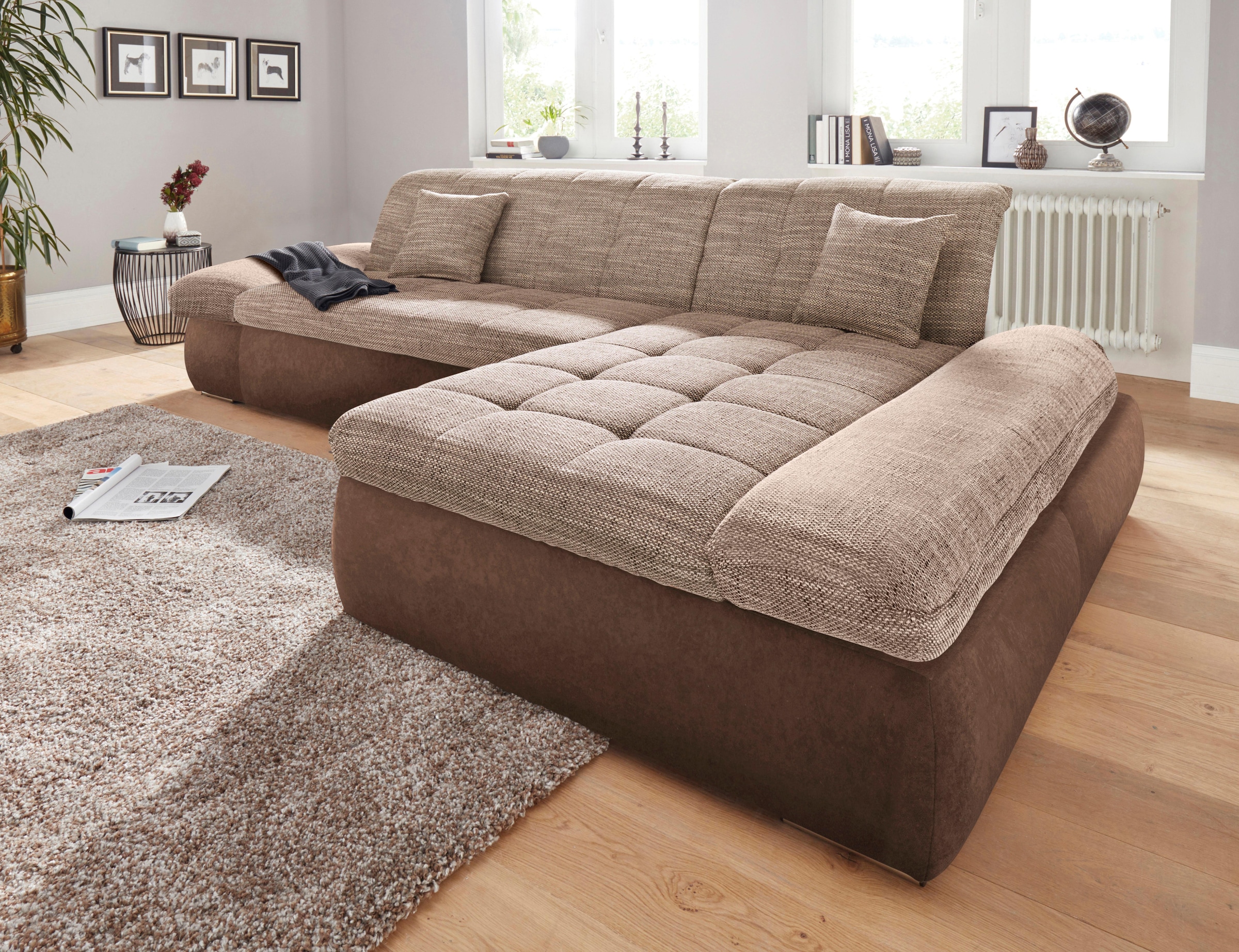 DOMO collection Ecksofa »PB Moric wahlweise mit Bettfunktion + Armteilverstellung, L-Form«, im XXL-Format, B/T/H:300/172/80 cm, feine Steppung