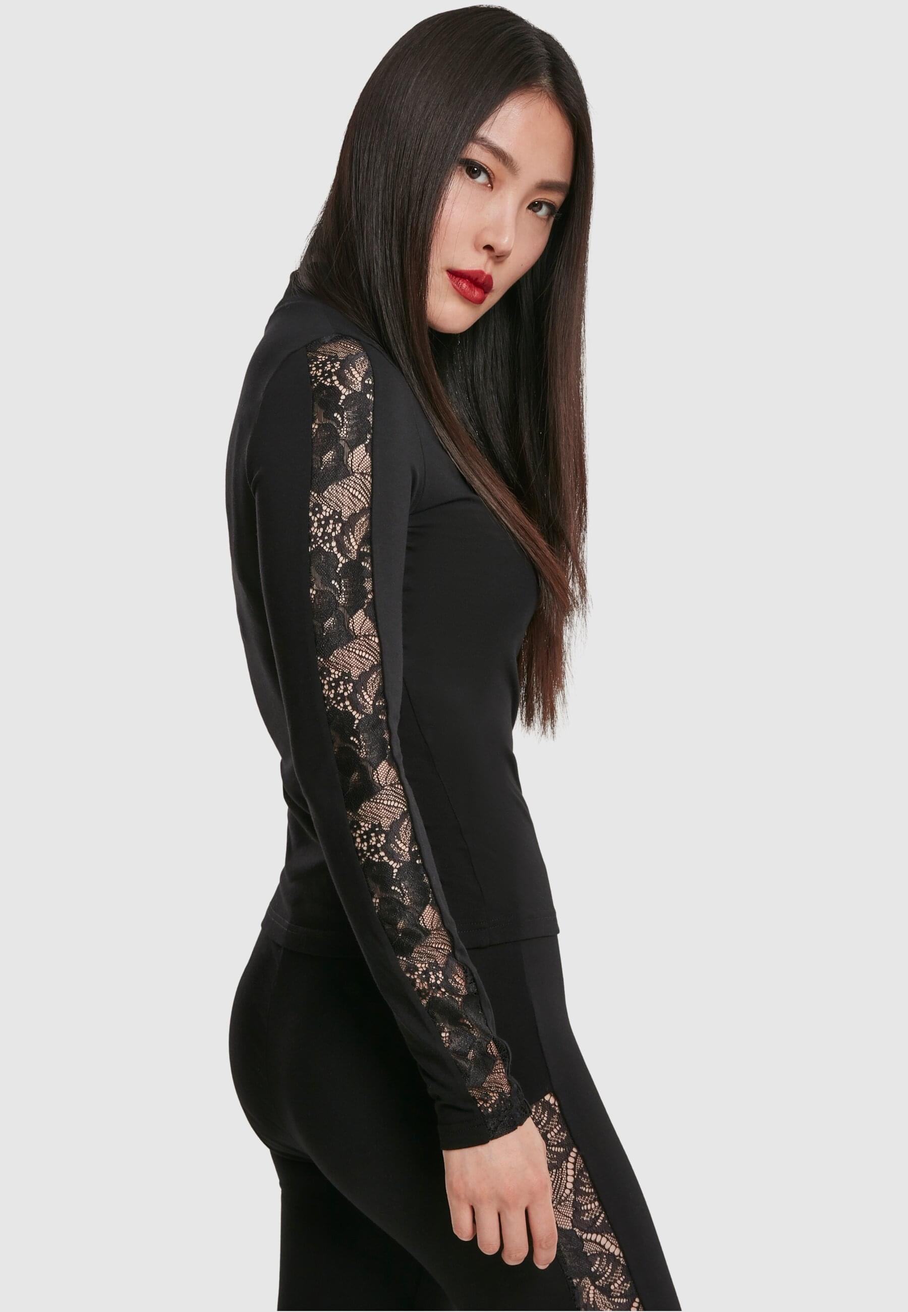 URBAN CLASSICS T-Shirt »Urban Classics Damen Ladies Lace Striped LS« 1 Stk.