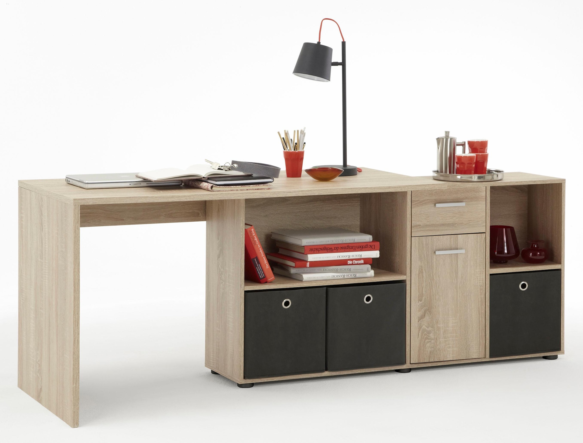 FMD Eckschreibtisch »Lex, Schreibtisch / Sideboard,«, variabel montierbar, Breite 136 / 205 cm, Made in Germany
