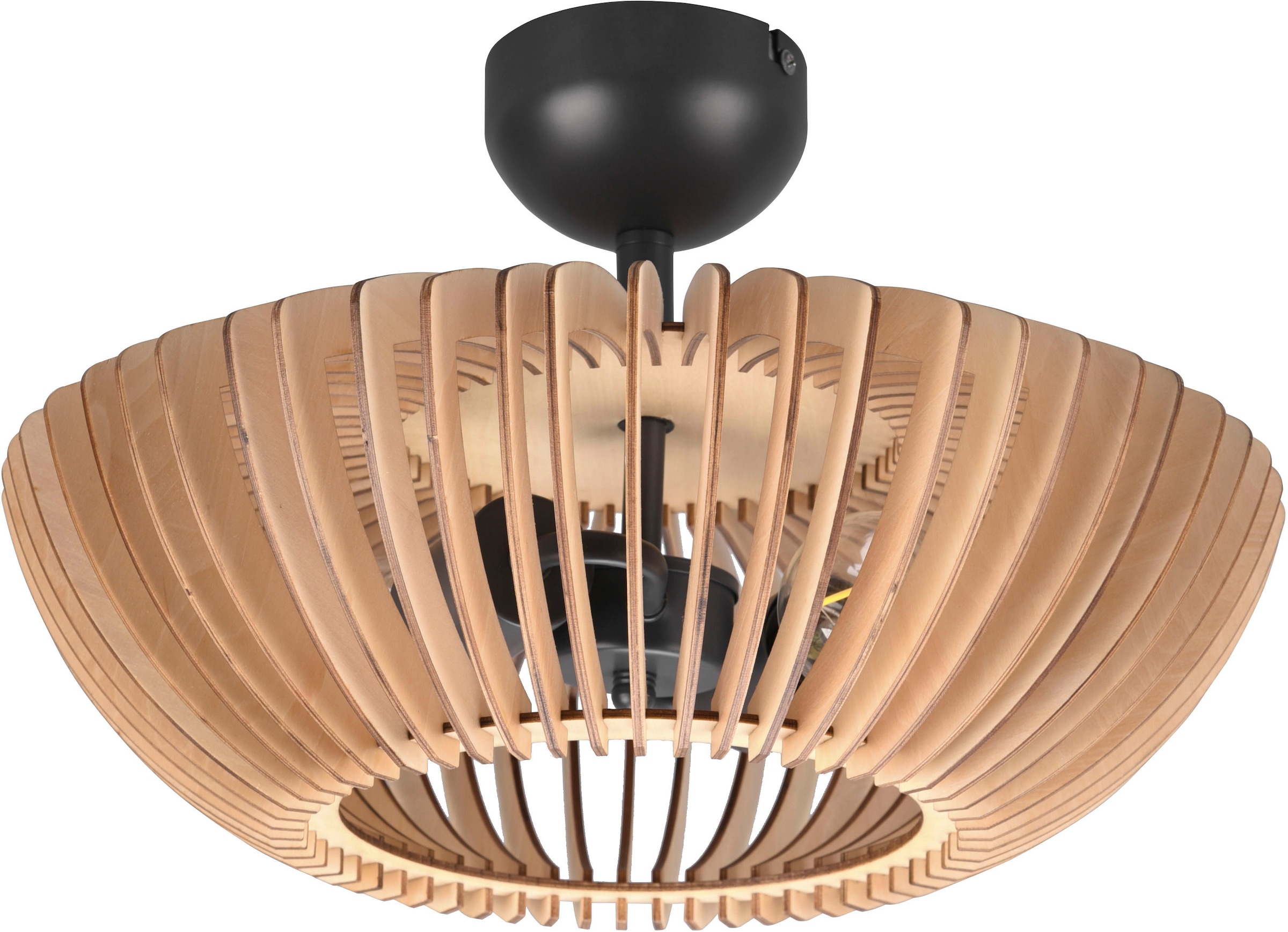 TRIO Leuchten Deckenleuchte »Colino«, 2 flammig, Leuchtmittel E27 | ohne Leuchtmittel, Schlafzimmer Deckenlampe mit Holzschirm Ø40cm exkl 2xE27 (max 40 Watt)