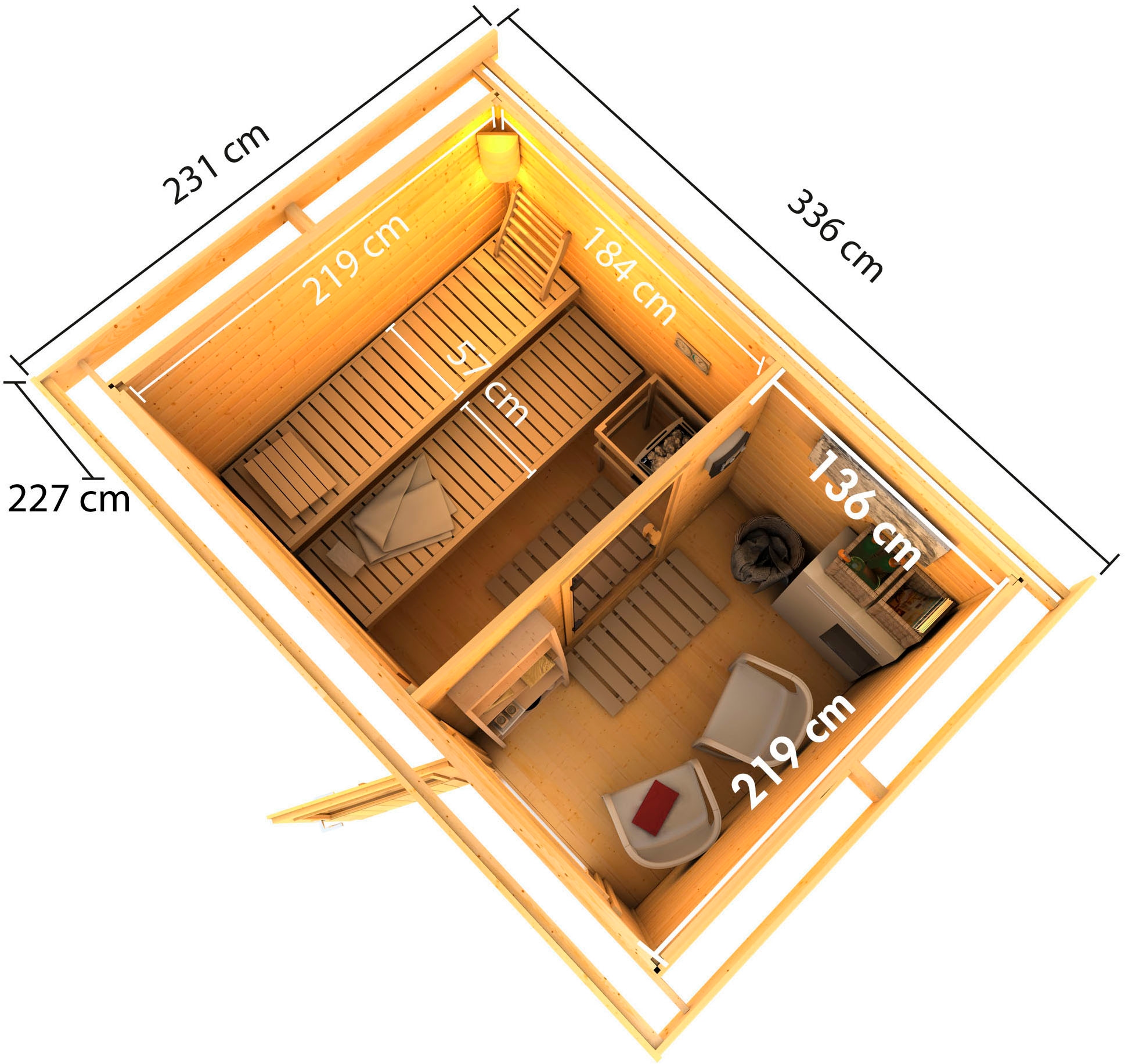 KONIFERA Saunahaus »Uwe 2«, 9-kW-Ofen mit ext. Steuerung