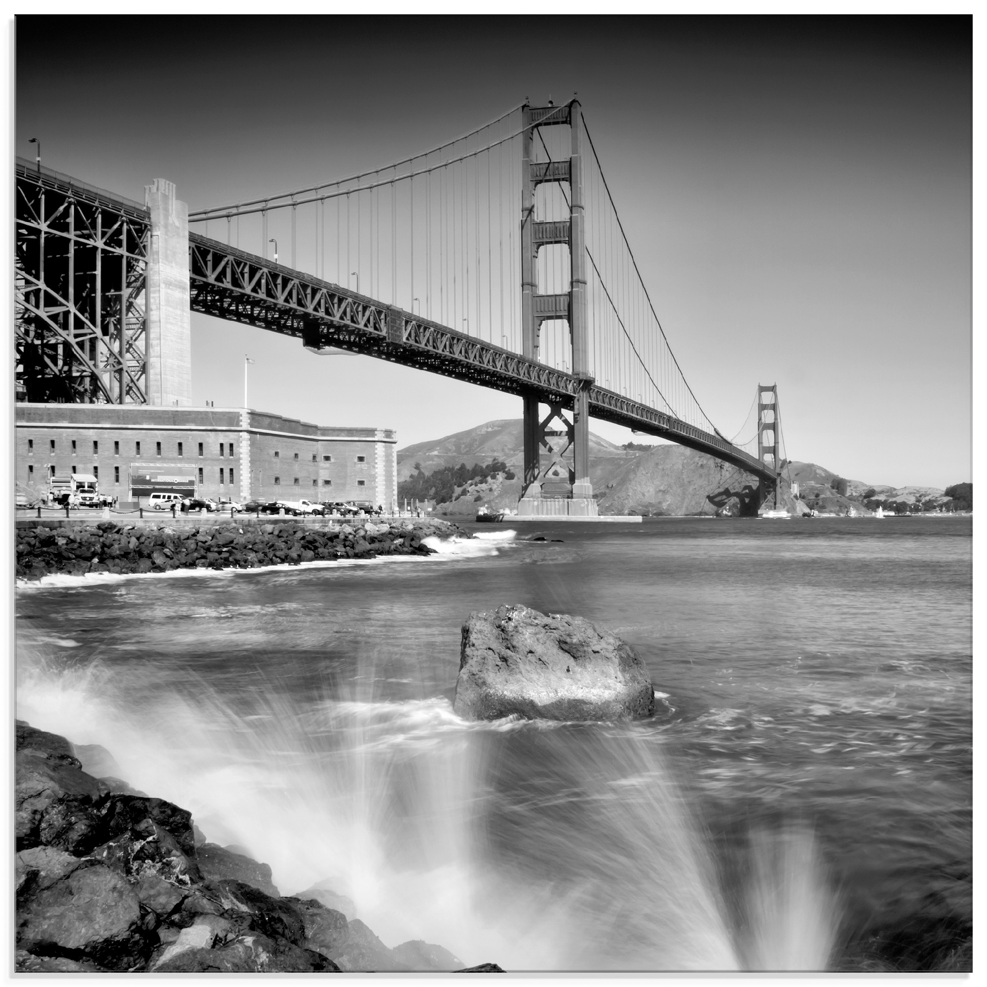 Artland Glasbild »Golden Gate Bridge mit Brandung«, Amerika, (1 St.), in verschiedenen Größen