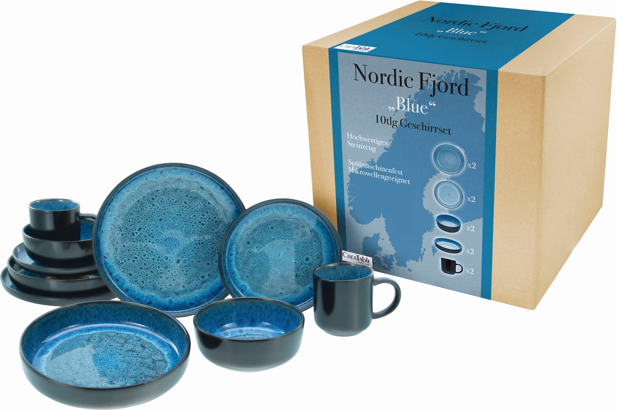 CreaTable Kombiservice »Nordic Fjord«, (Set, 10 tlg.), je 2 Speiseteller, S günstig online kaufen