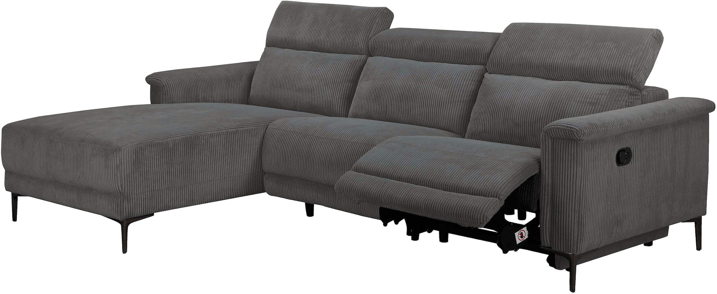 OTTO home Ecksofa »LUND Cord, L-Form, 261 cm, man. o. elektr. Relaxfunktion (mit USB-A)« mit USB A-Anschluss bei elektrischer Variante und Kopfteilverstellung