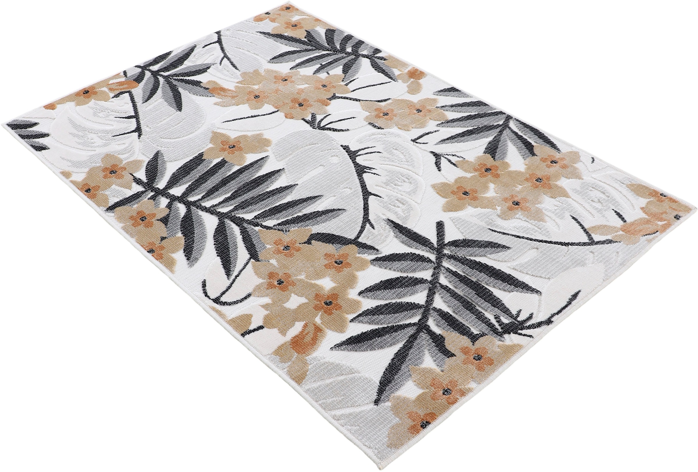 carpetfine Teppich »Deja 102«, rechteckig, 4 mm Höhe, robustes Flachgewebe, Motiv- Floral Palmenblätter, Hoch-Tief Effekt