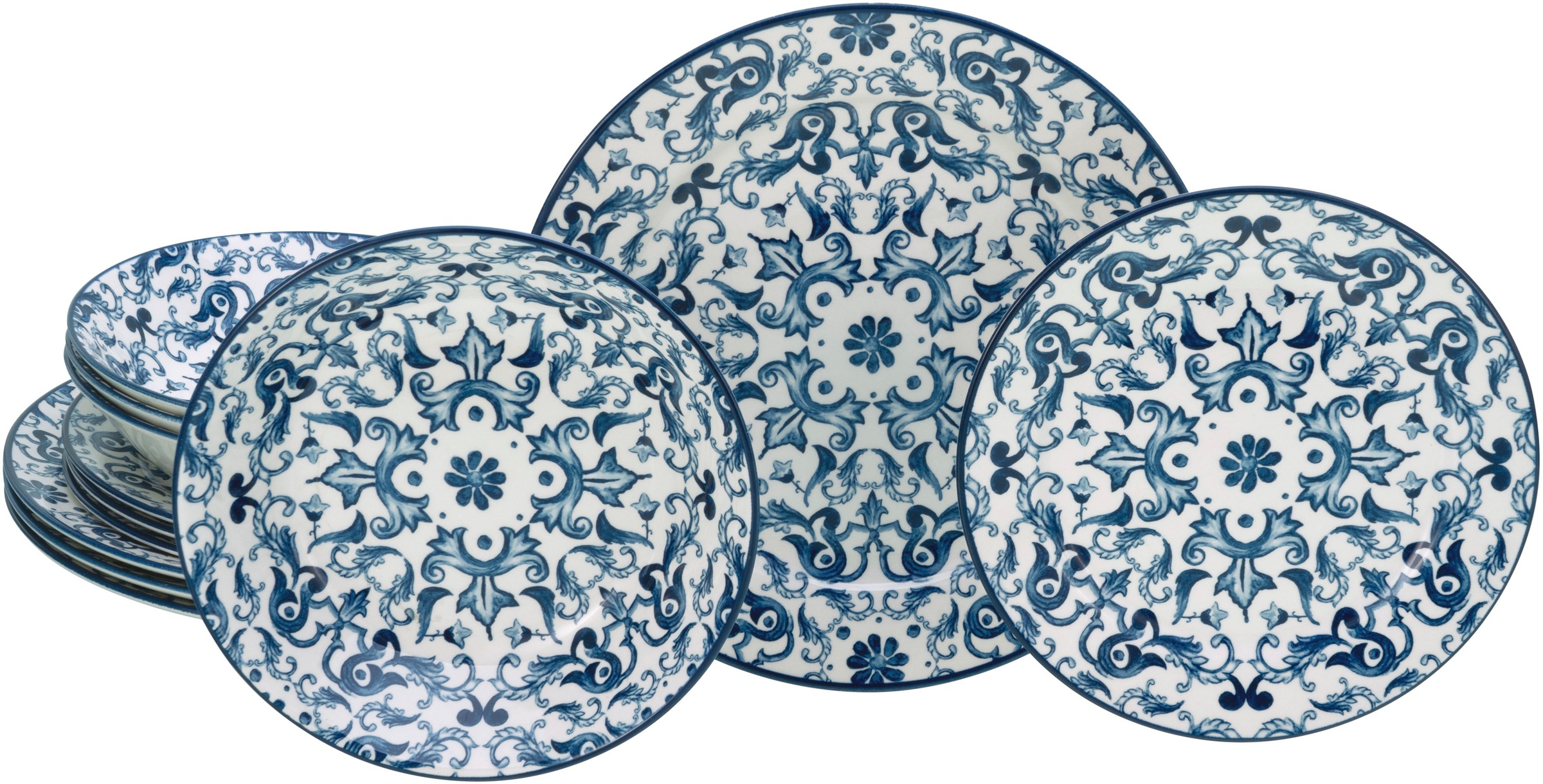 CreaTable Teller-Set »Fresco Blau, Tellerset 12-tlg« Ornamentmotiv, Mediter günstig online kaufen
