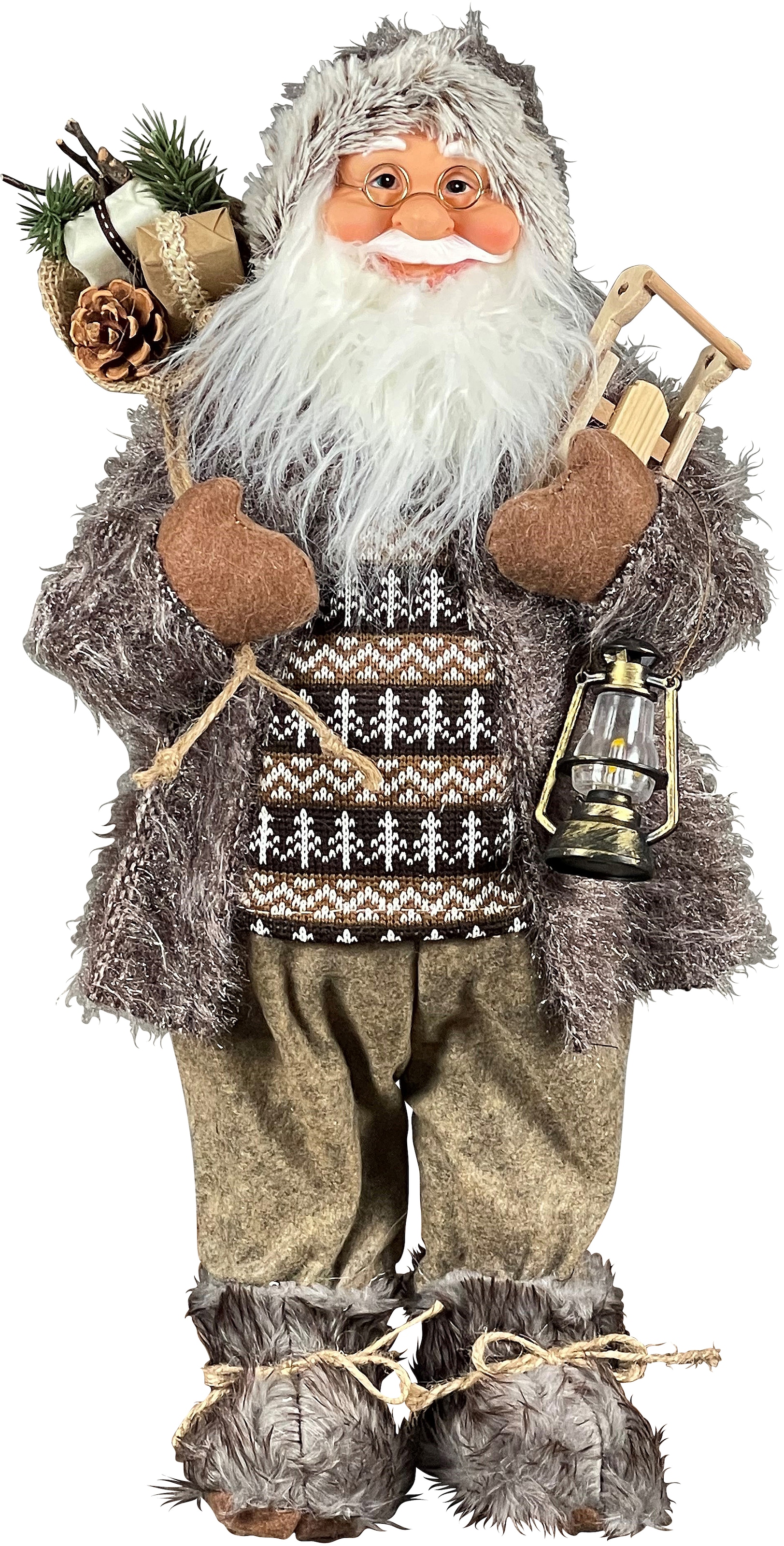 HOSSNER - HOMECOLLECTION Weihnachtsmann »Weihnachtsdeko mit Schlitten, Geschenke und Laterne«, Dekofigur, Weihnachtsfigur, Höhe ca. 60 cm