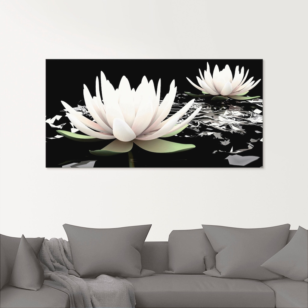 Artland Glasbild »Zwei Lotusblumen auf dem Wasser«, Blumen, (1 St.)