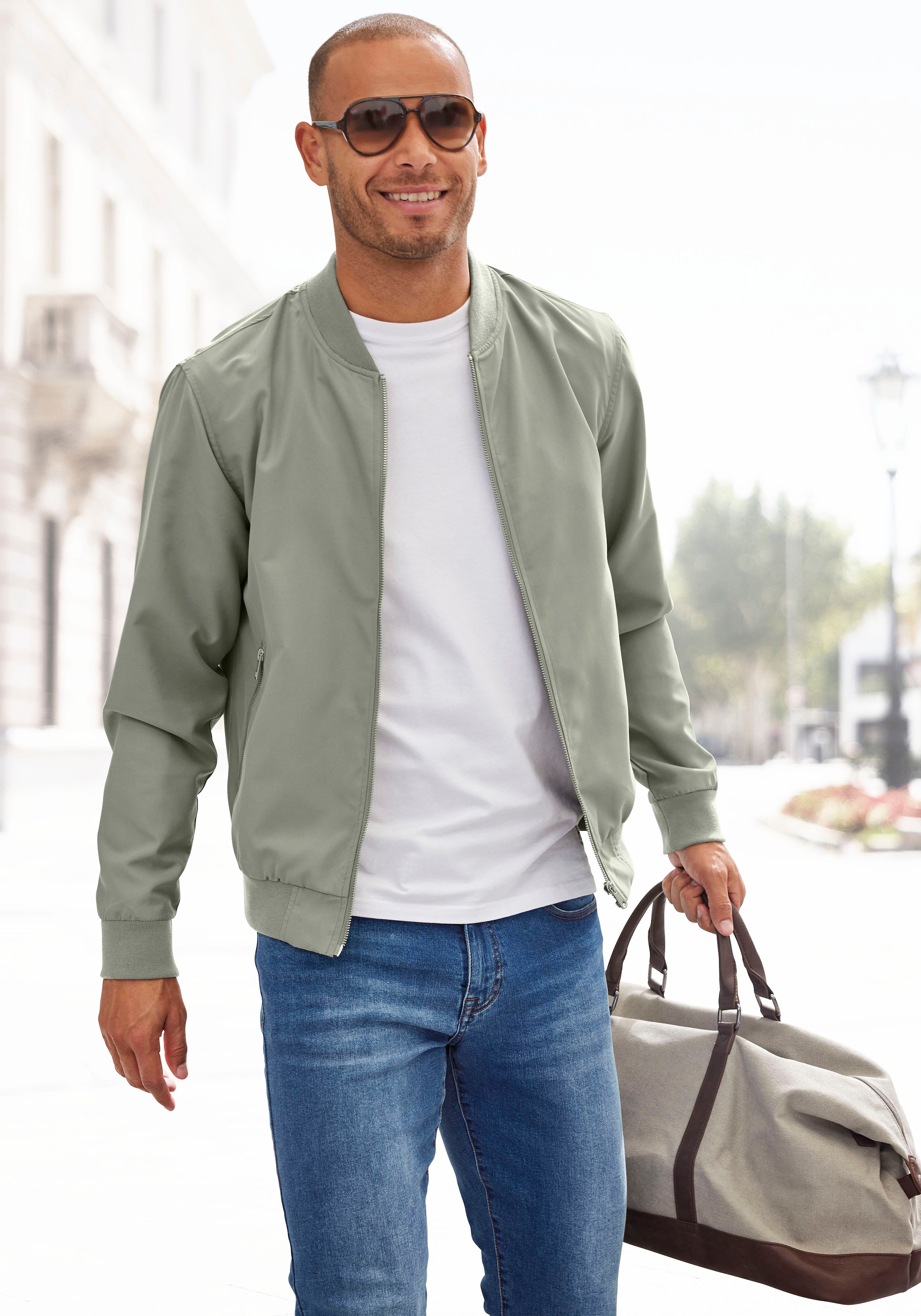 John Devin Bomberjacke »/ Blouson mit Rippkragen«, Pilotenjacke / Übergangsjacke mit Innentasche, regular fit