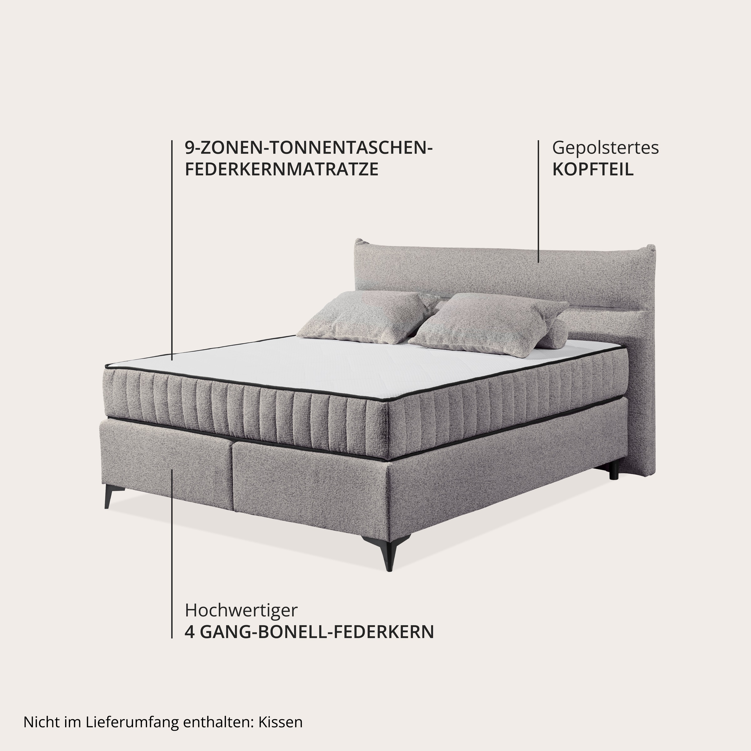 ED EXCITING DESIGN Boxspringbett »Vlieland« Premium 9-Zonen-Tonnentaschenfederkern Duo-Matratze mit Kokosmatte